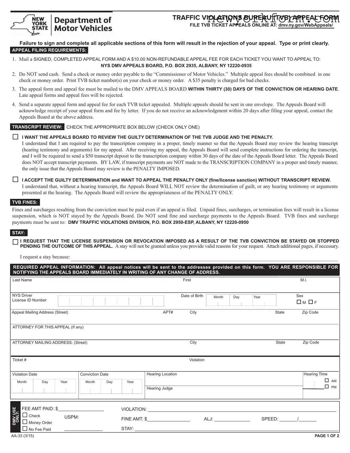 Free Aa 33 New York Form in PDF