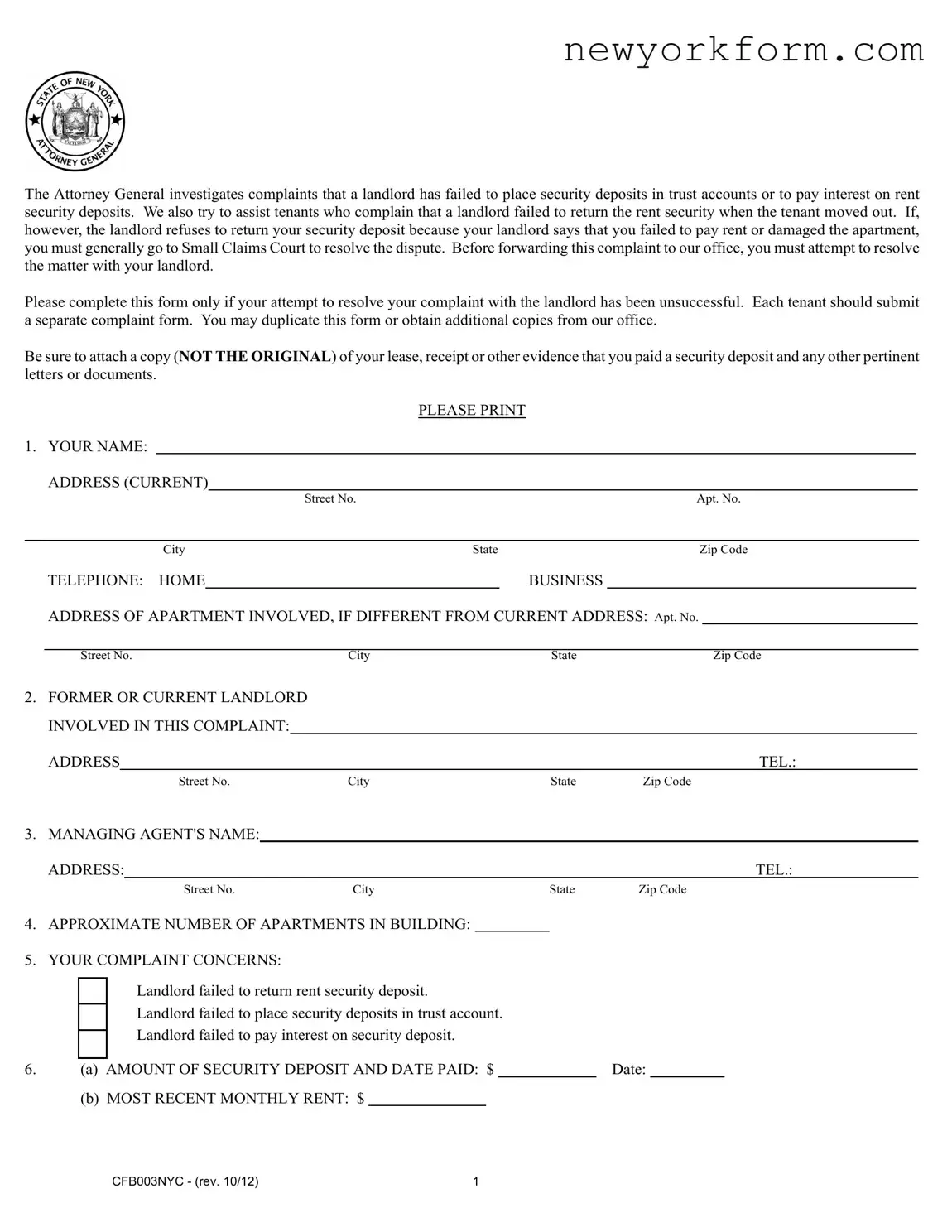 Free Cfb003Nyc Form in PDF