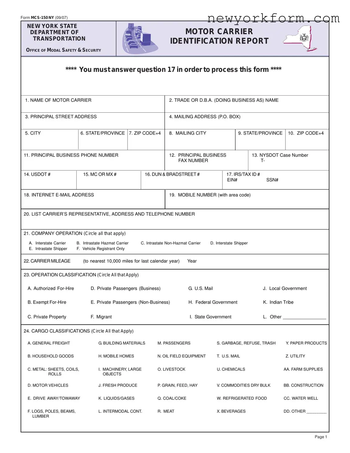 Free Mcs 150 Ny Form in PDF