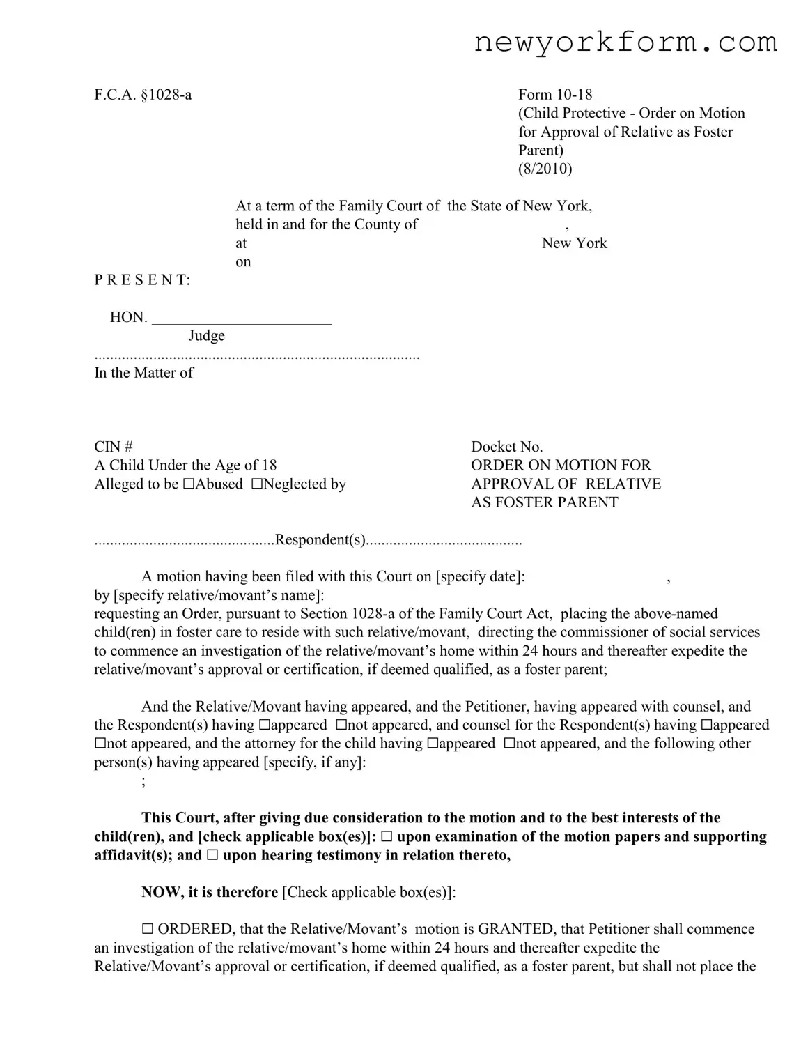 Free New York 10 18 Form in PDF