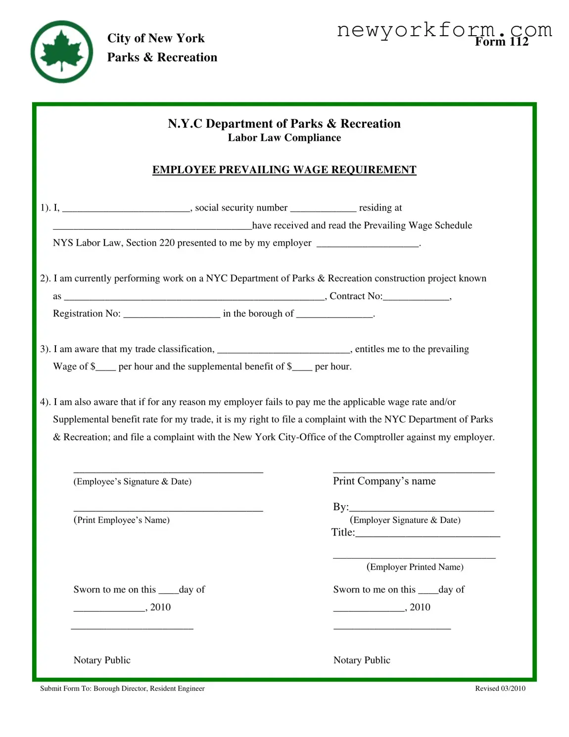 Free New York 112 Form in PDF
