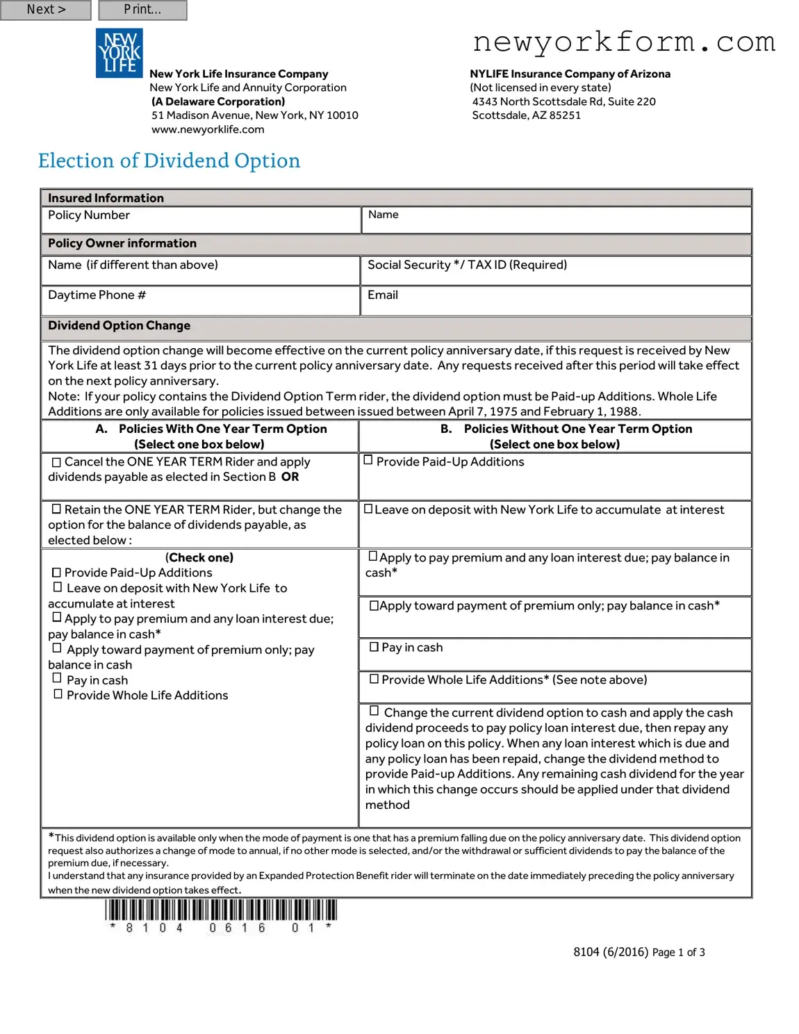 Free New York 8104 Form in PDF