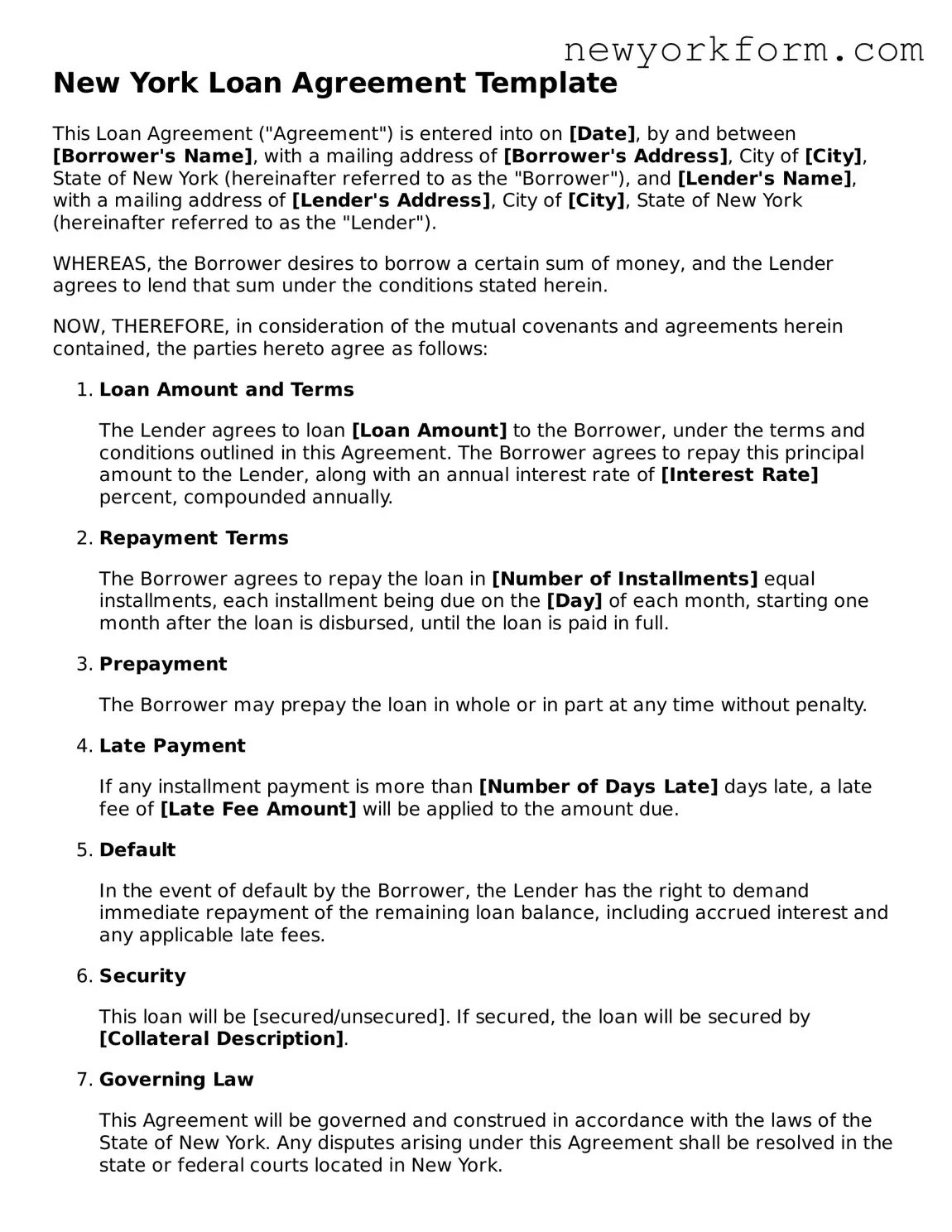 Loan Agreement Template for the State of New York