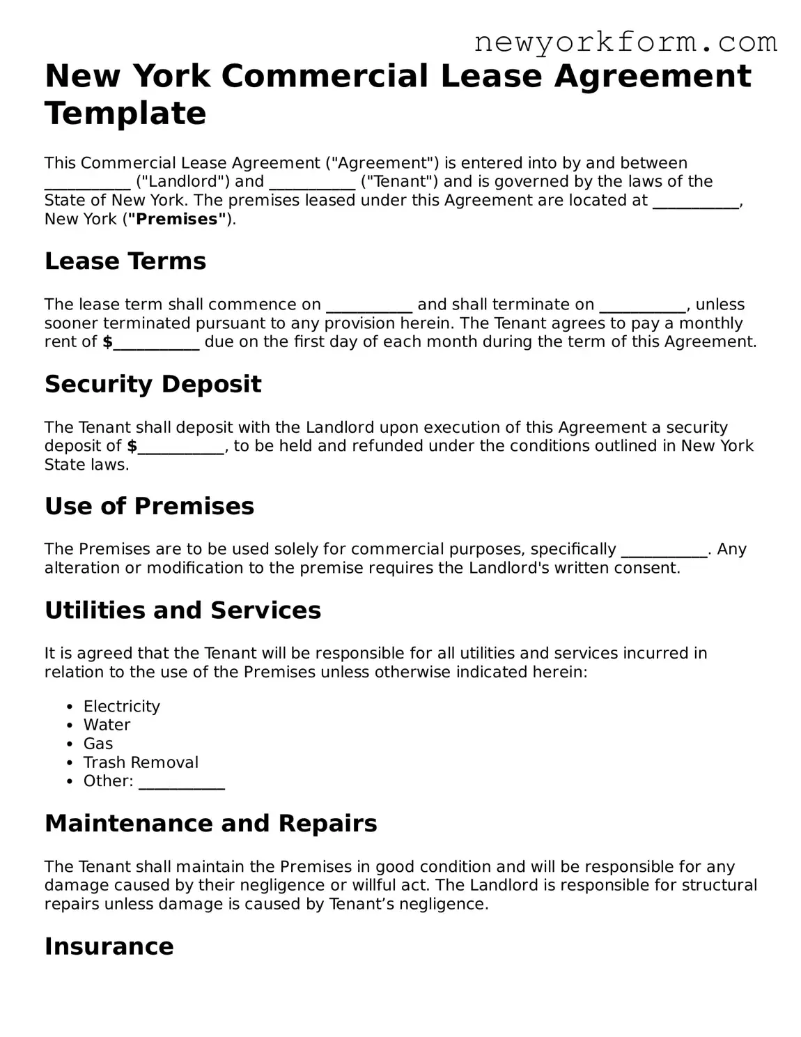 Commercial Lease Agreement Template for the State of New York