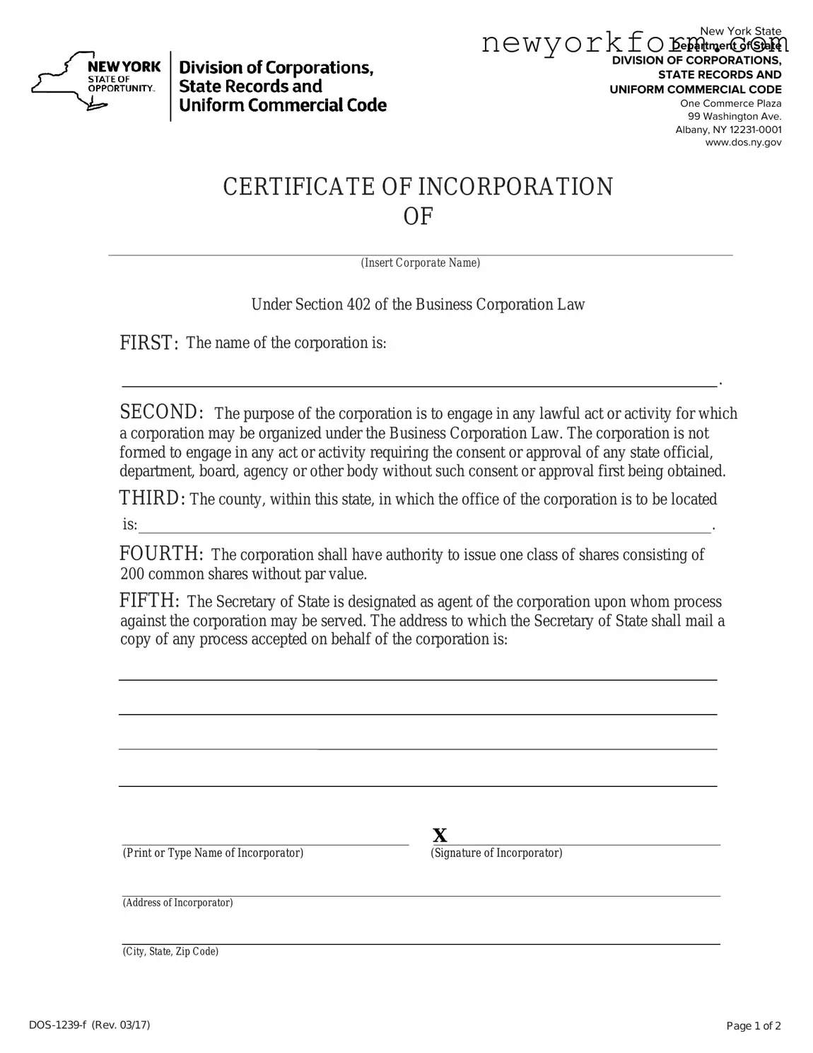Free New York Certificate Form in PDF