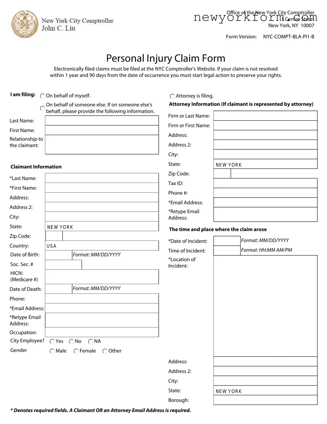 Free New York Claim Form in PDF