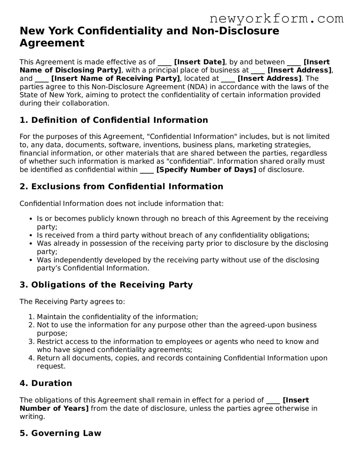 Non-disclosure Agreement Template for the State of New York