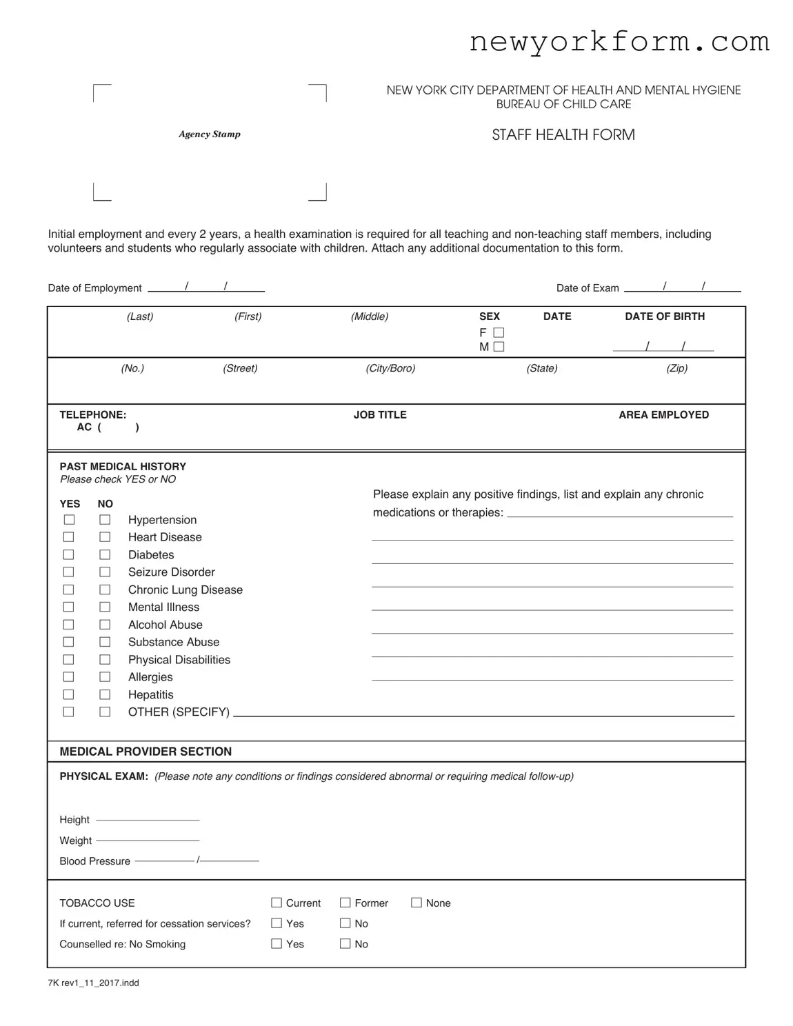 Free New York Daycare Annual Staff Form in PDF