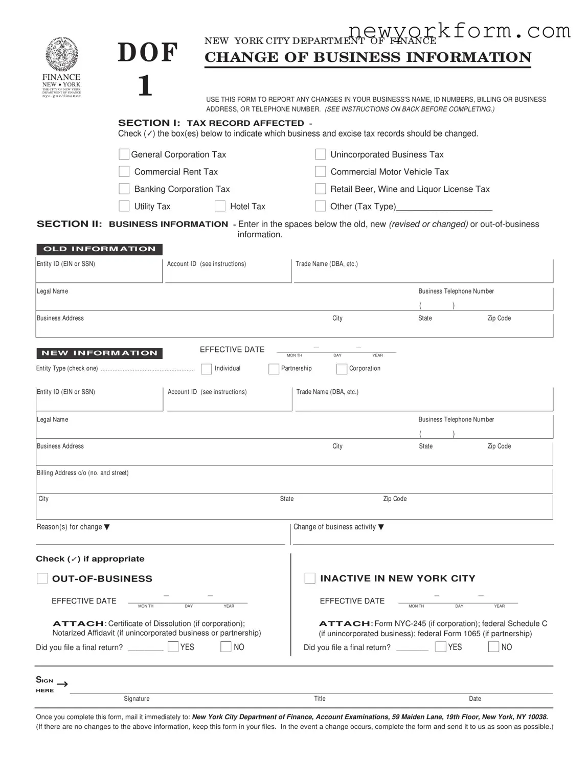 Free New York Dof 1 Form in PDF
