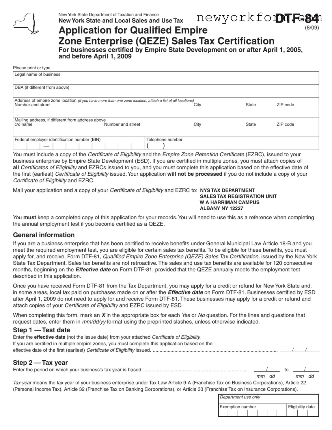 Free New York Dtf 84 Form in PDF