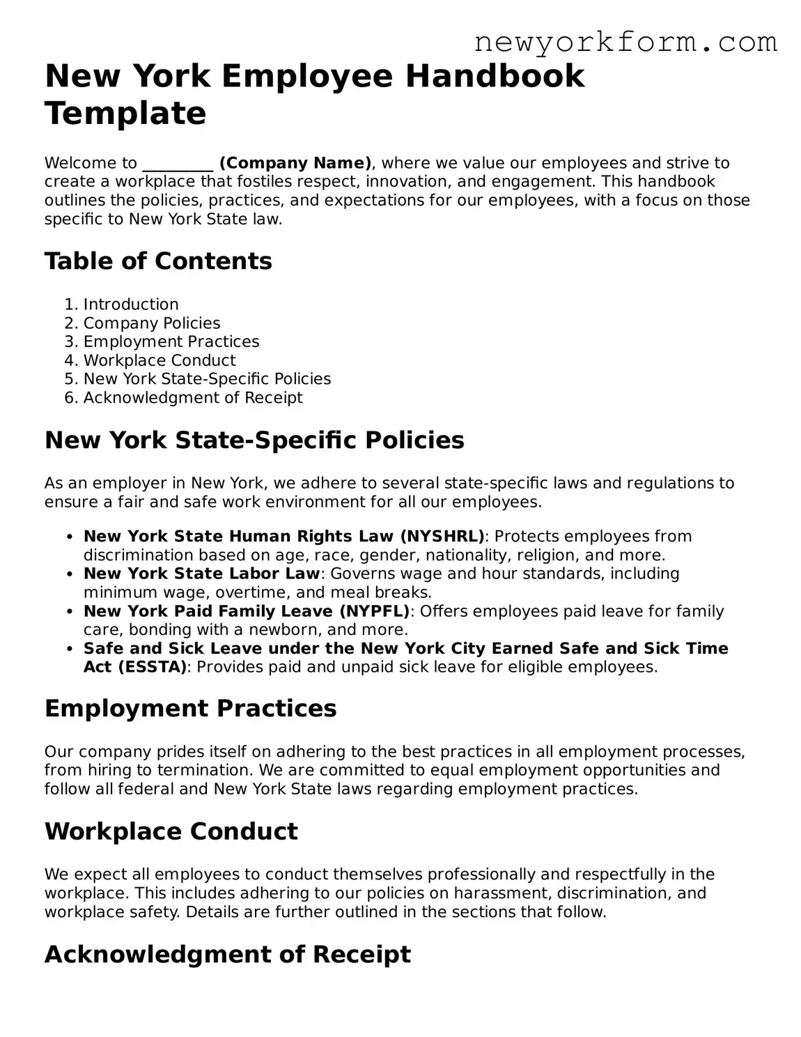 Employee Handbook Template for the State of New York