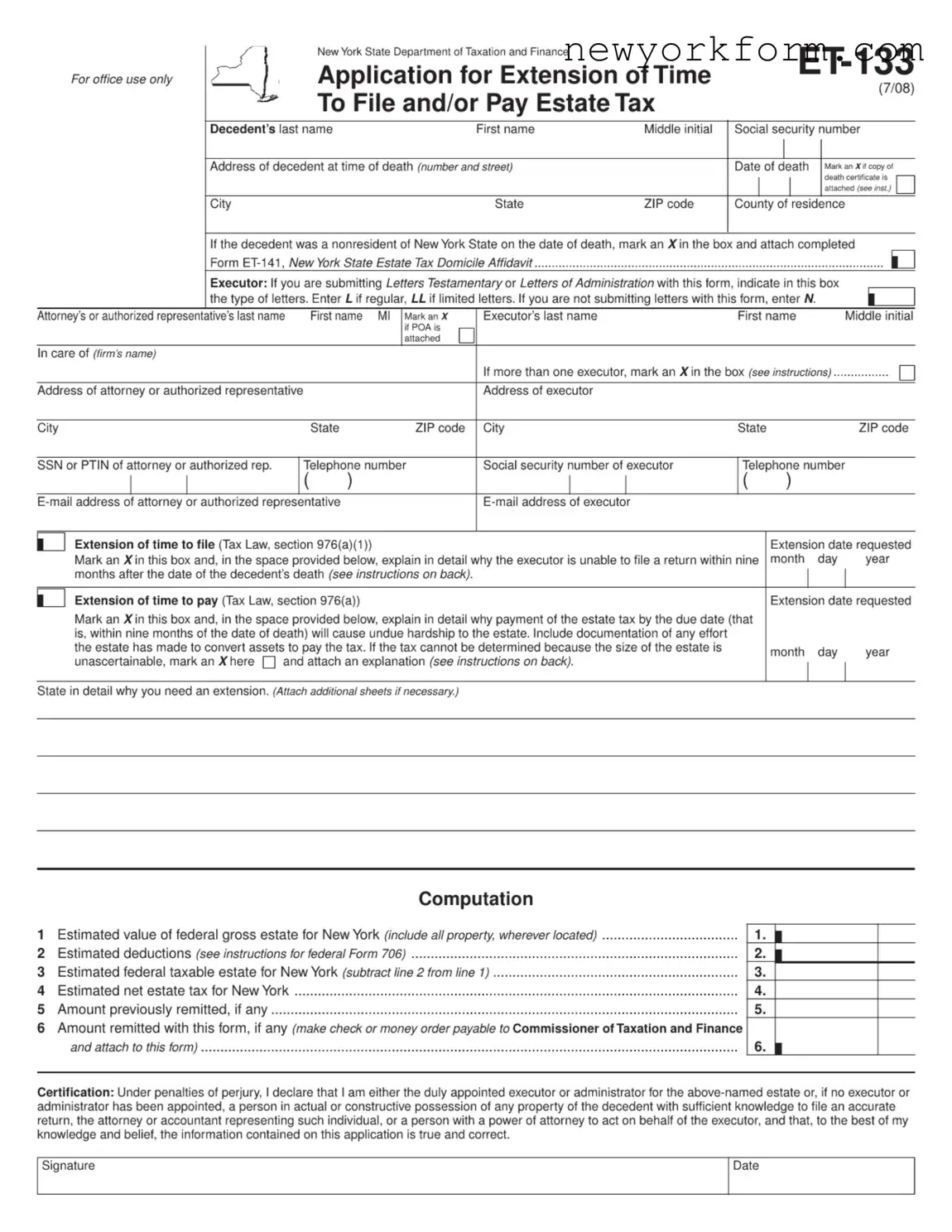 Free New York Et 133 Form in PDF