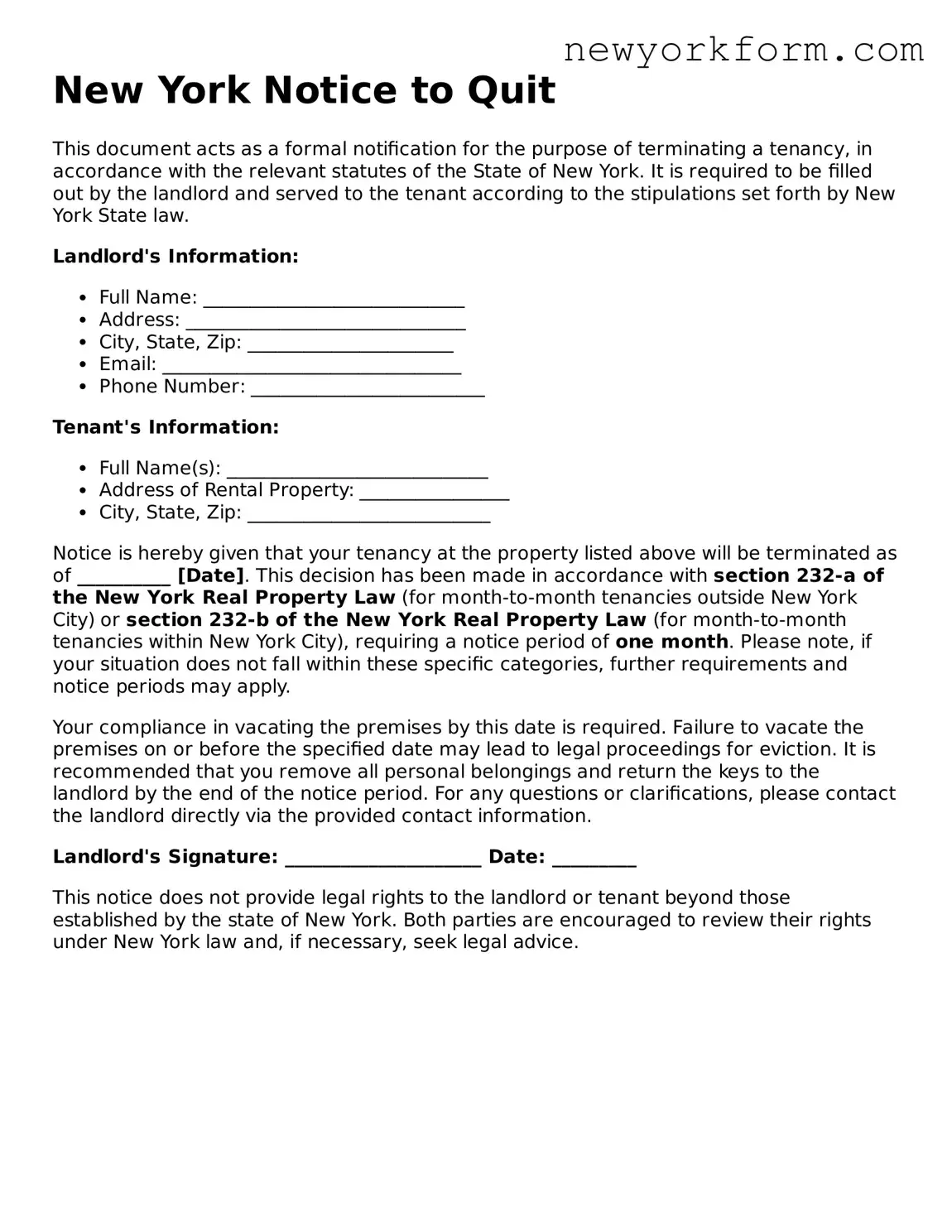 Notice to Quit Template for the State of New York