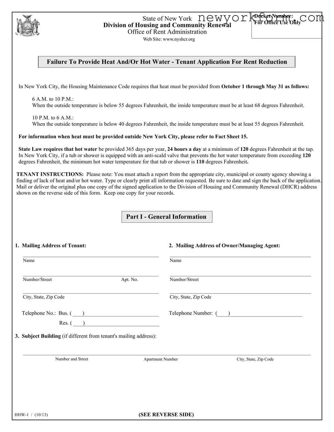 Free New York Hhw 1 Form in PDF
