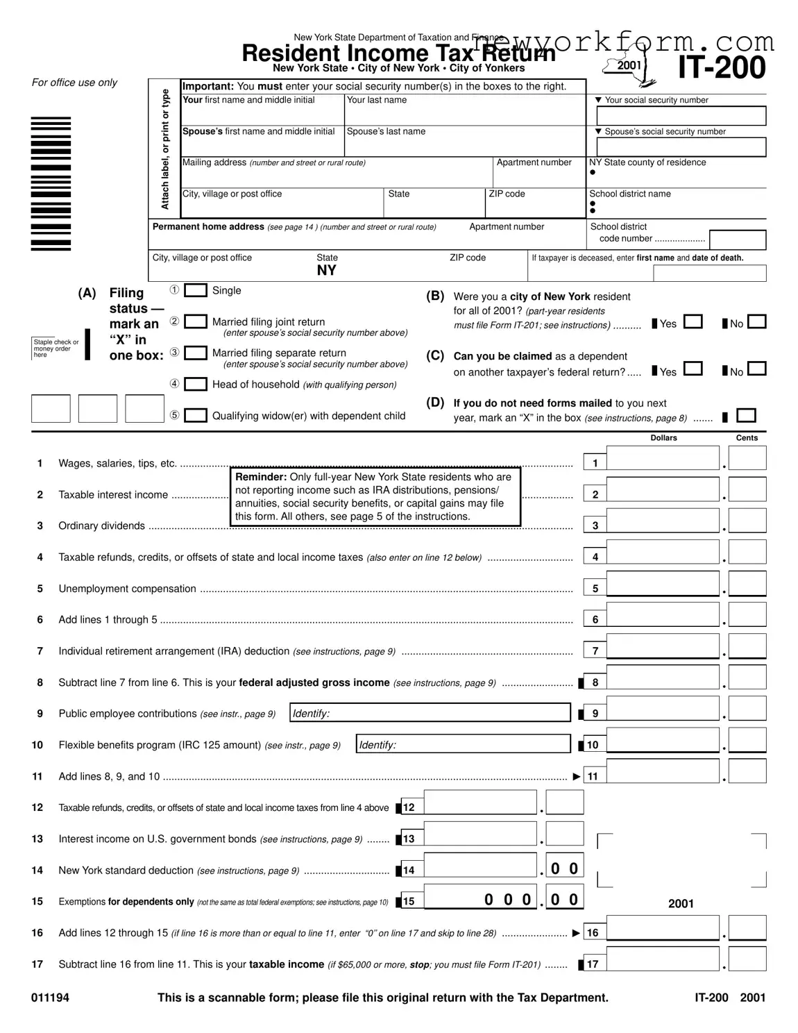 Free New York It 200 Form in PDF