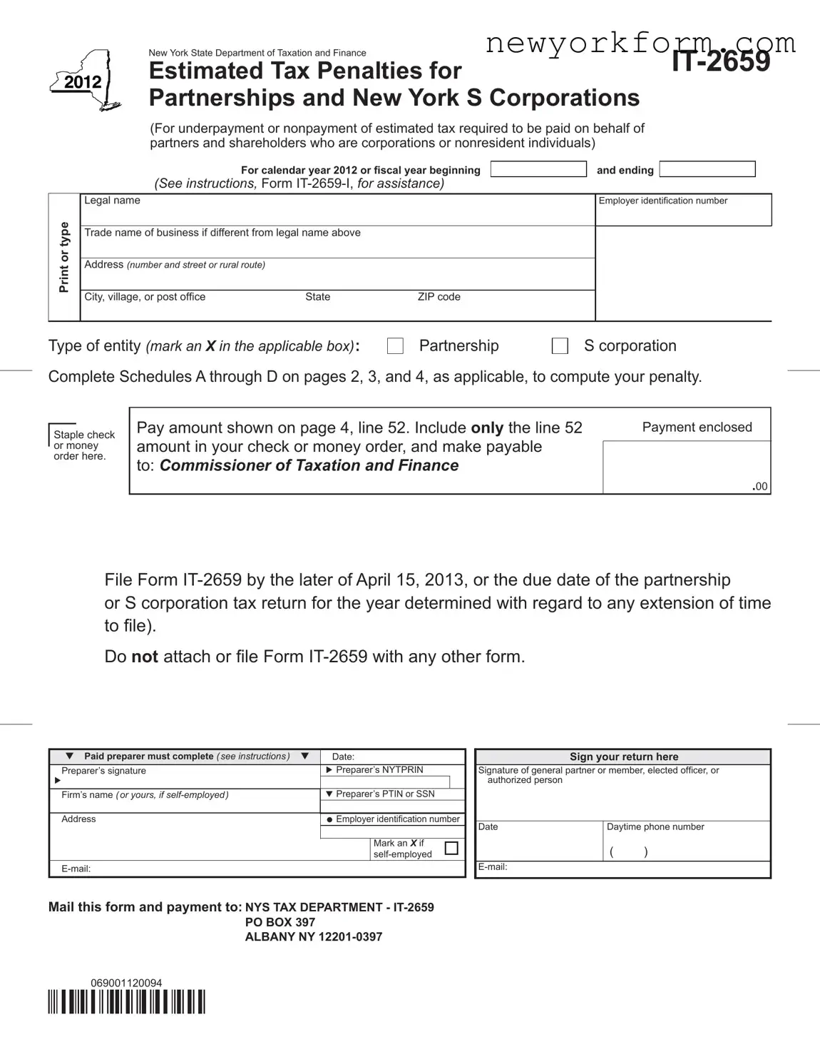 Free New York It 2659 Form in PDF