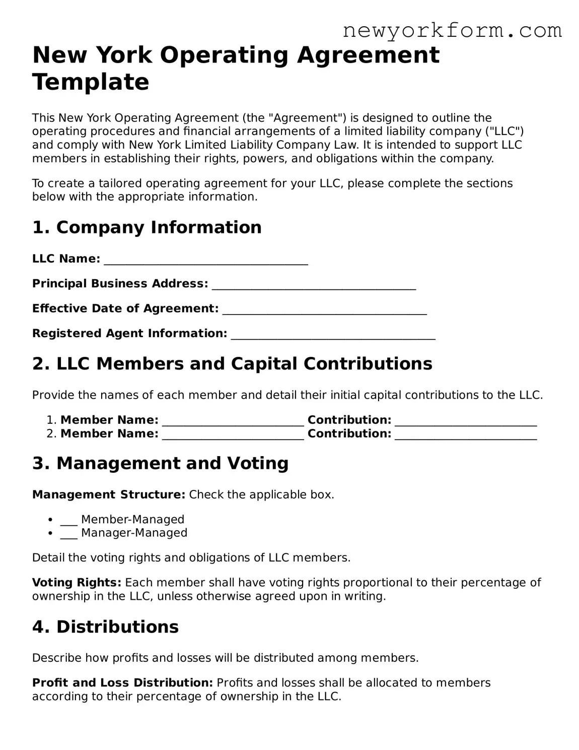 Operating Agreement Template for the State of New York
