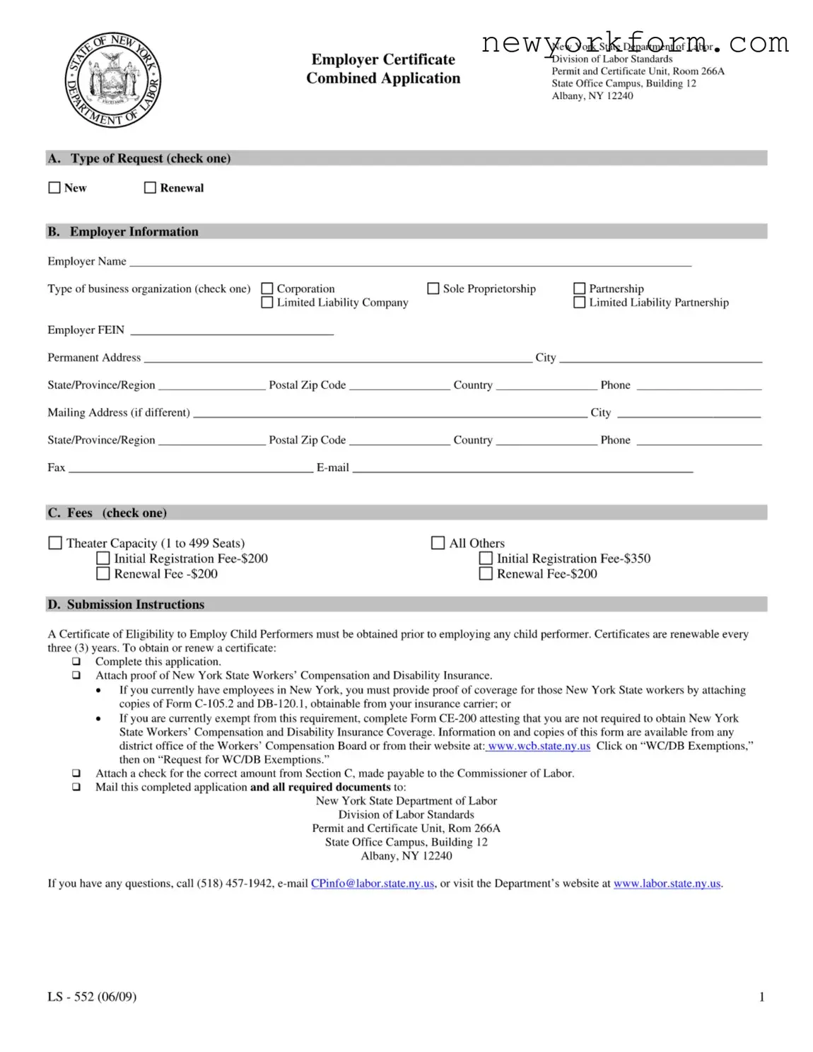 Free New York Ls 552 Form in PDF