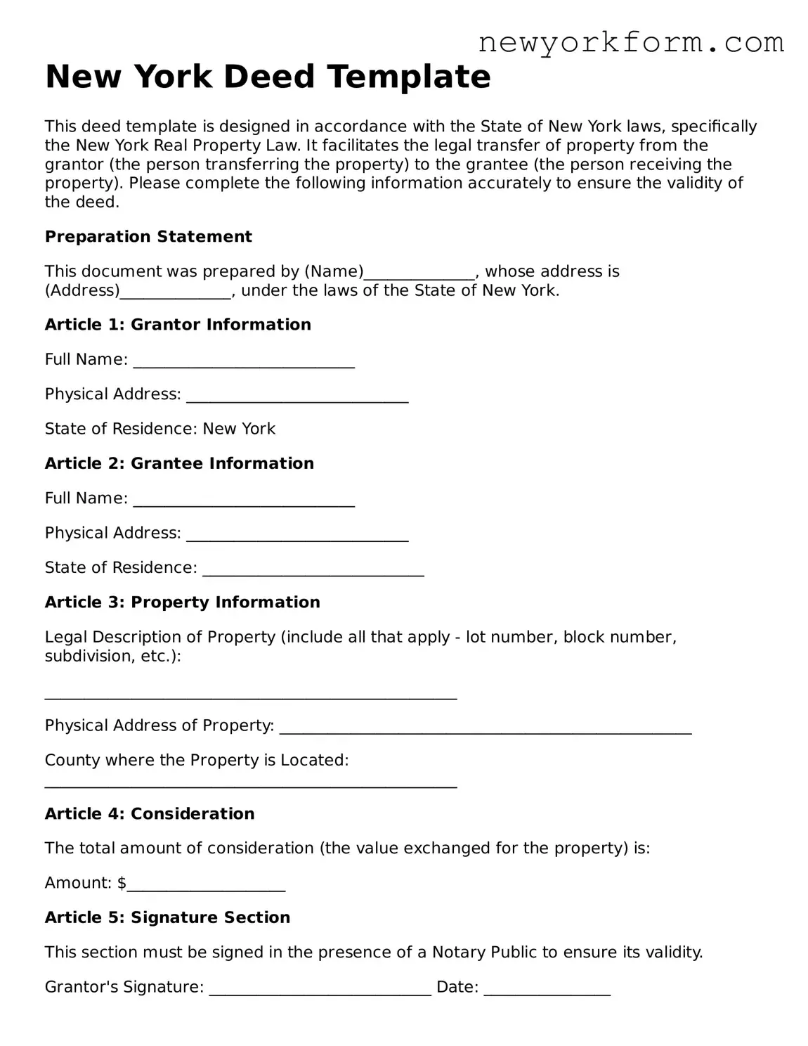 Deed Template for the State of New York