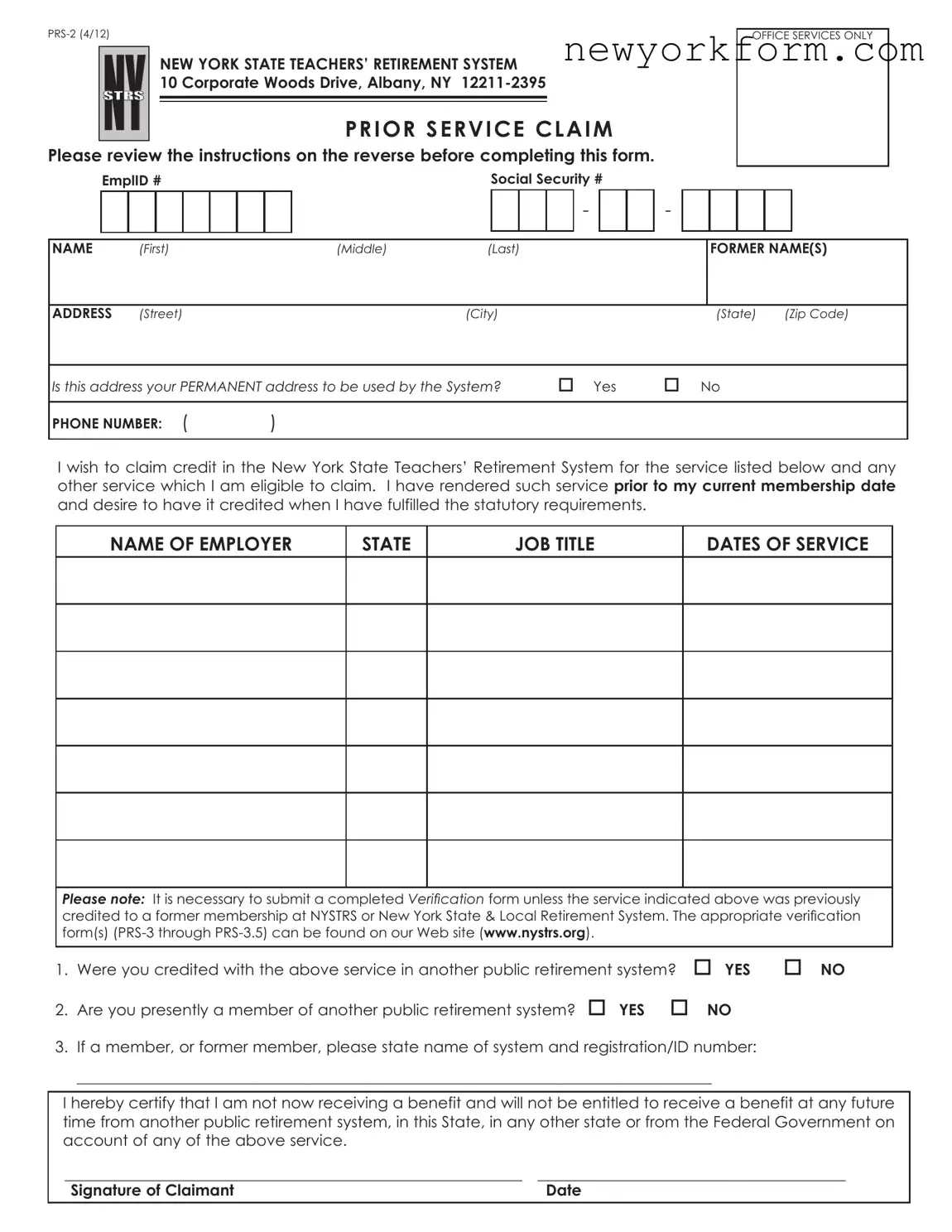 Free New York Prs 2 Form in PDF