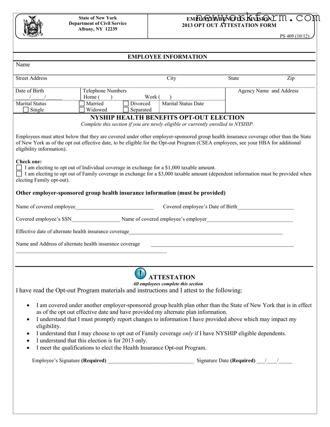 Free New York Ps 409 Form in PDF