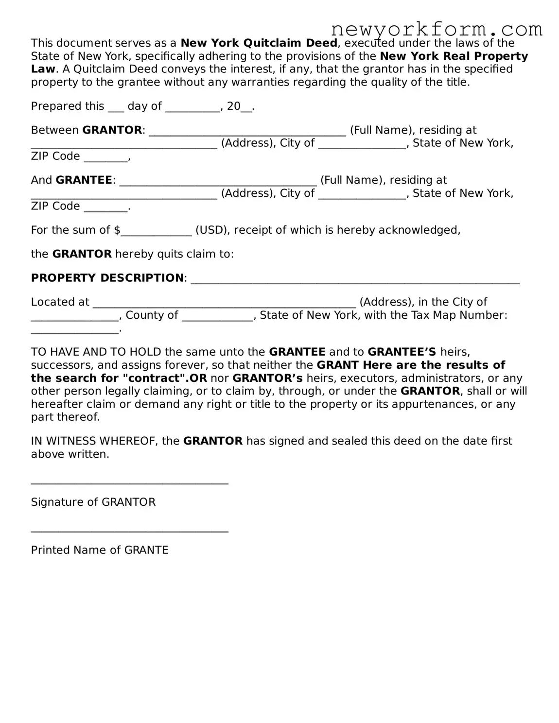 Quitclaim Deed Template for the State of New York