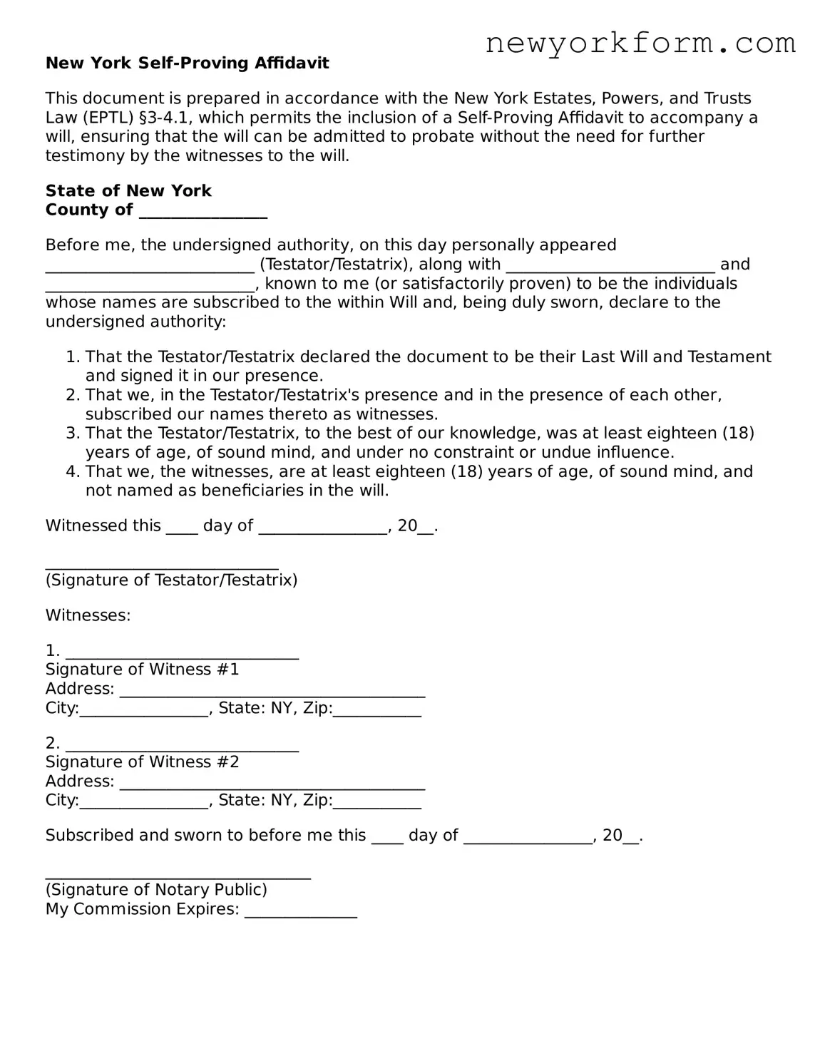 Self-Proving Affidavit Template for the State of New York