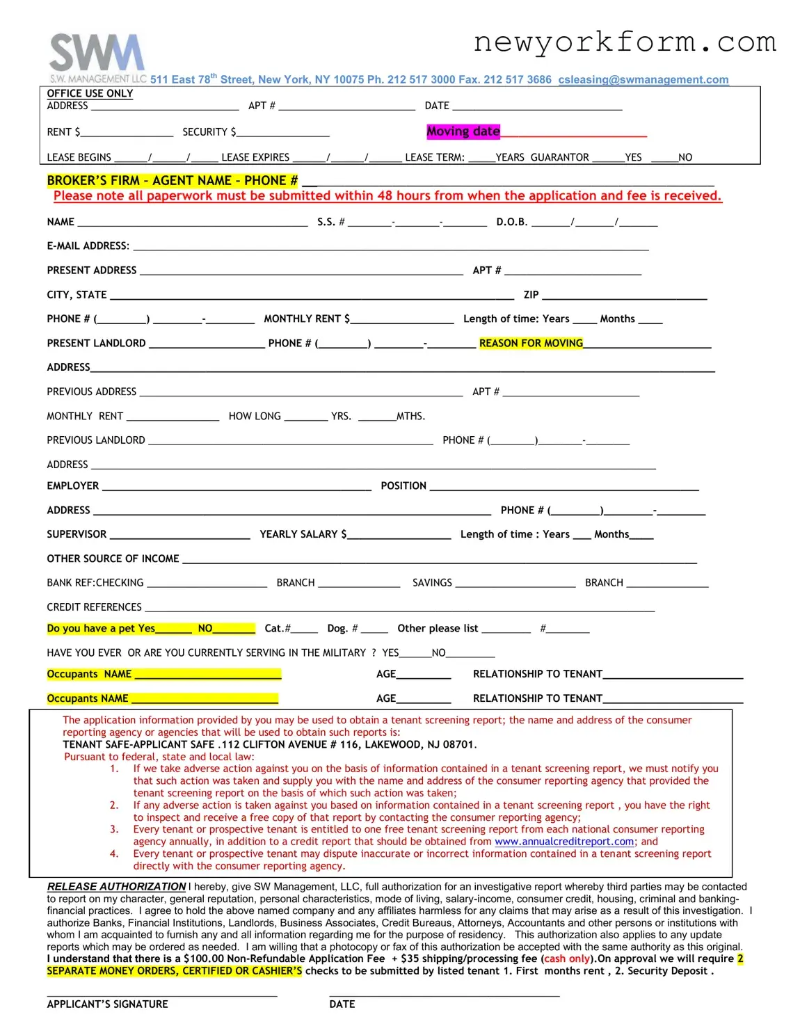 Free New York Sw Management Form in PDF