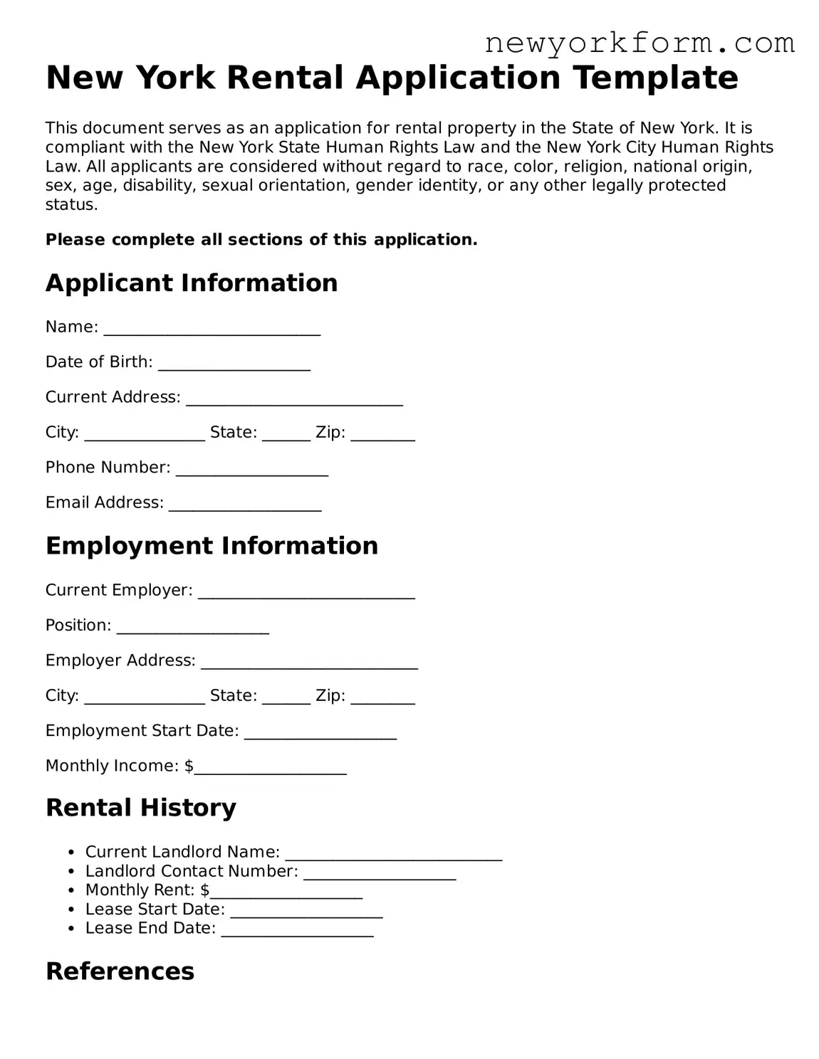 Rental Application Template for the State of New York