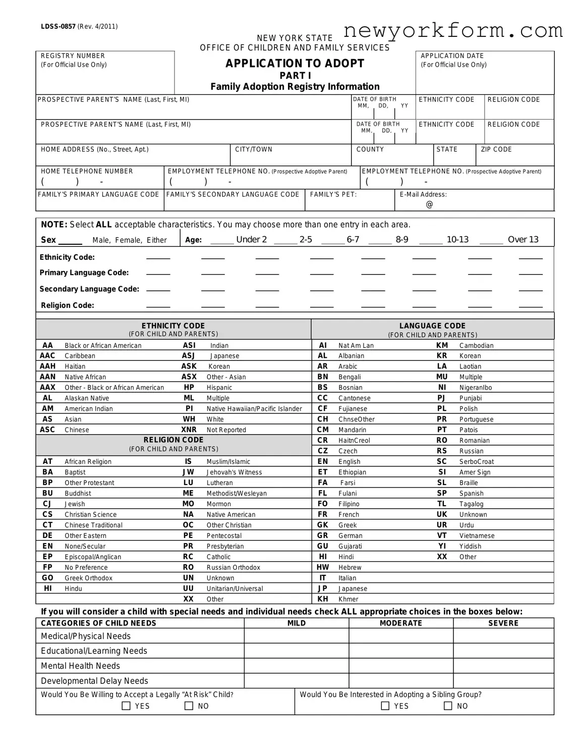 Free Ny Adoption Form in PDF