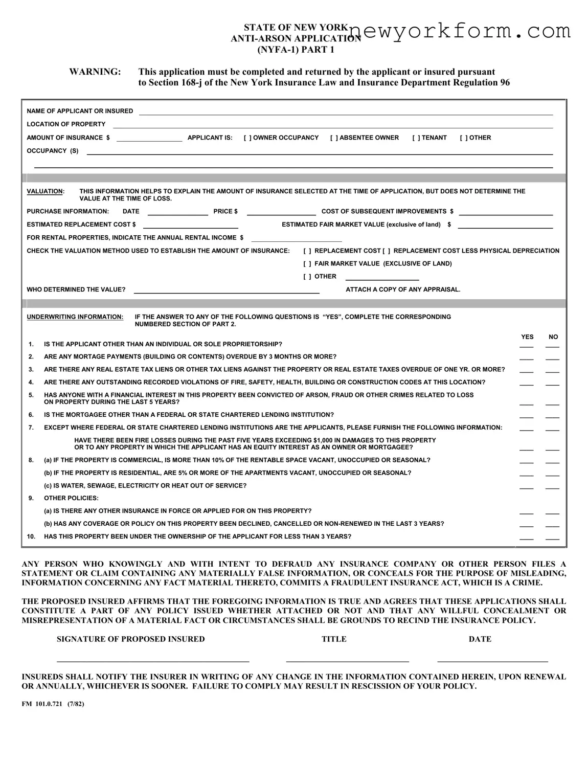 Free Ny Anti Arson Application Form in PDF