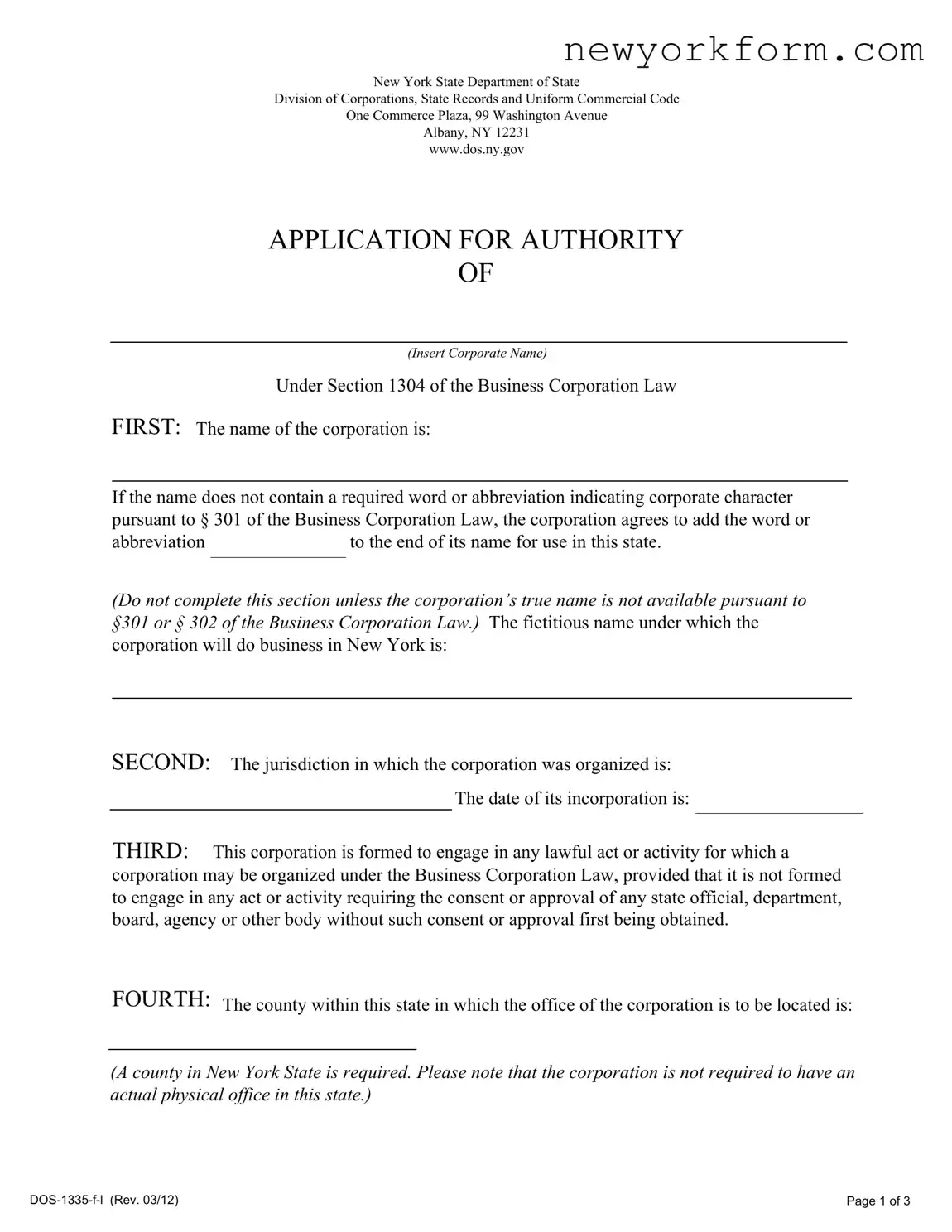 Free Ny Application Authority Form in PDF