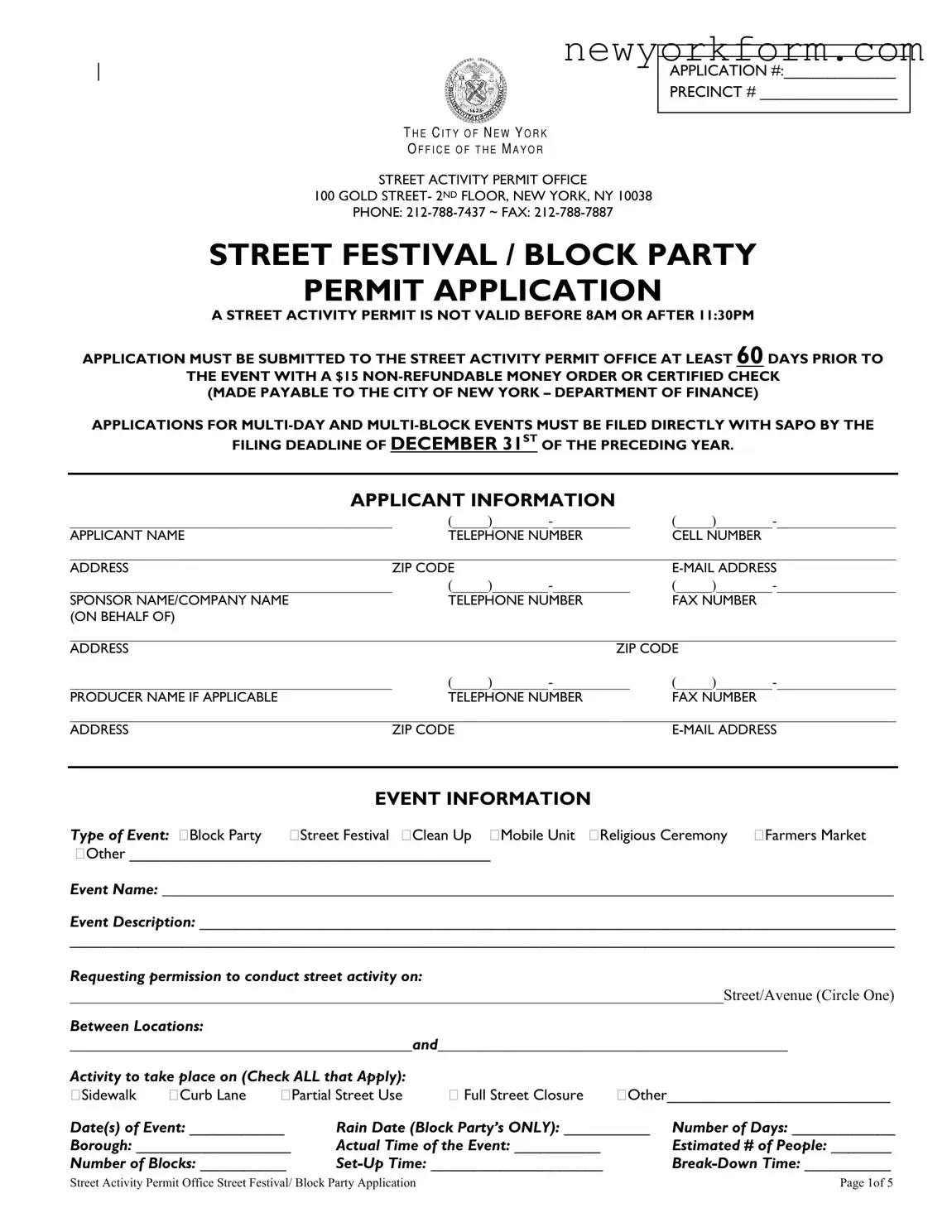 Free Ny Block Party Permit Form in PDF