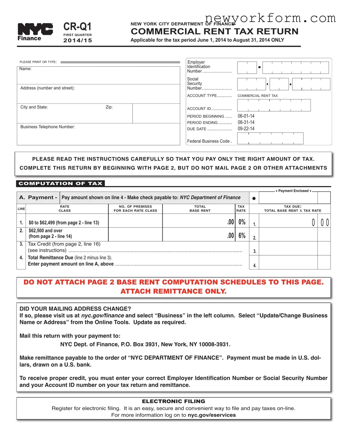 Free Ny Commercial Rent Tax Form in PDF