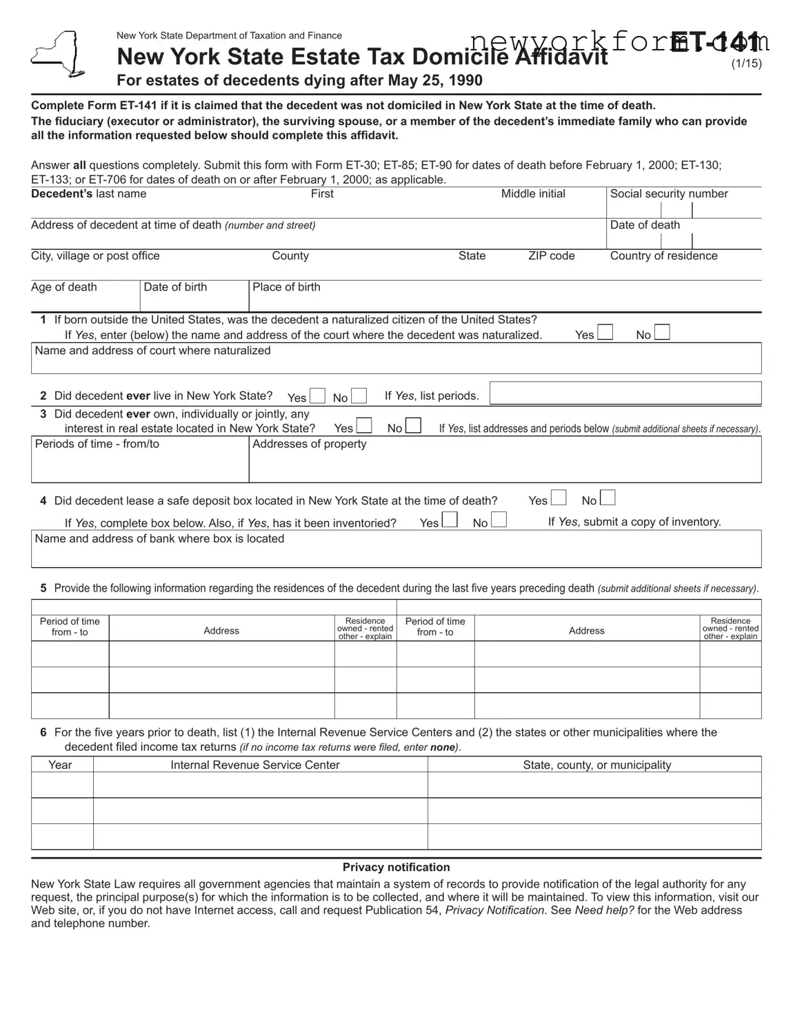 Free Ny Et 141 Form in PDF