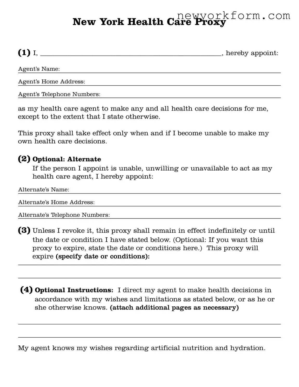Free Ny Health Proxy Form in PDF