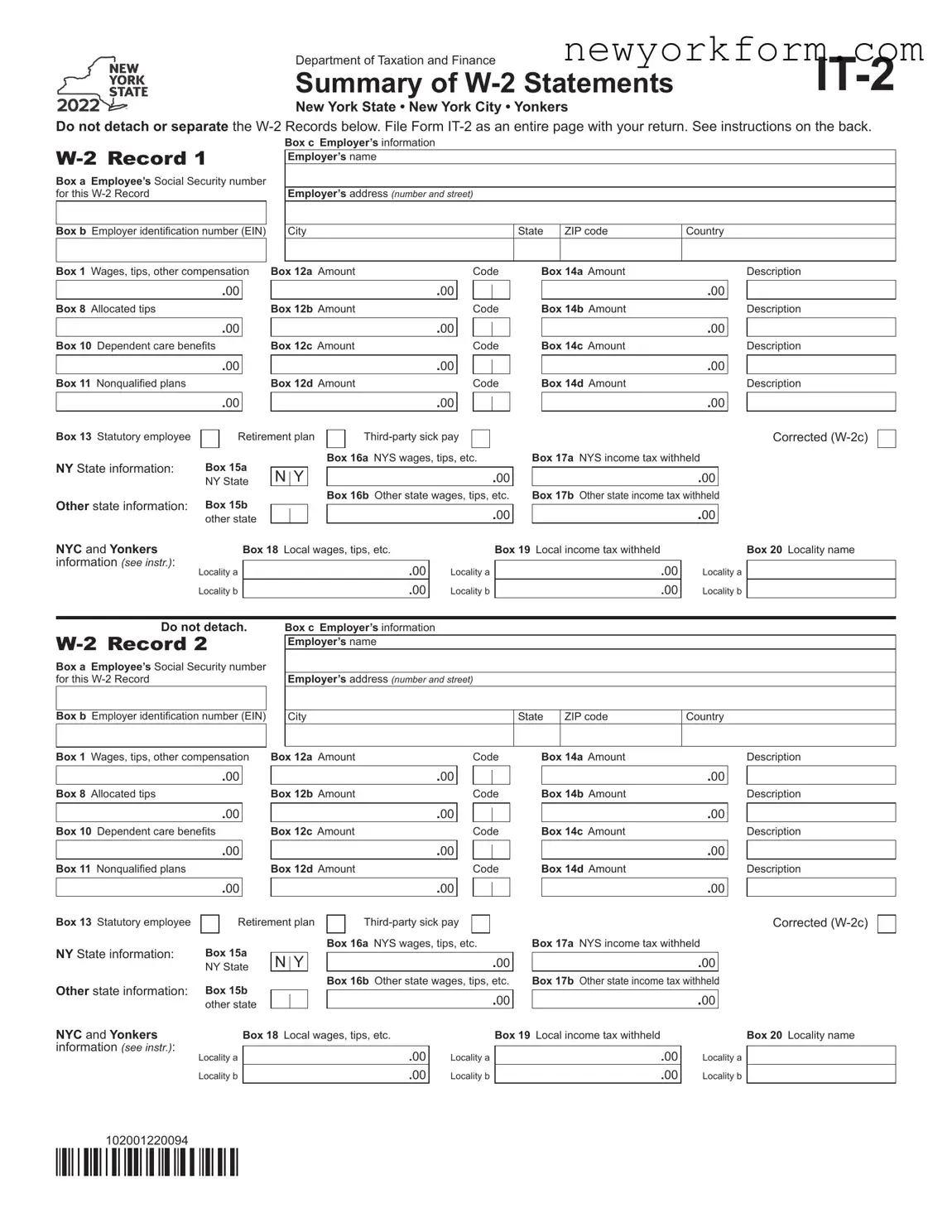 Free Ny It 2 Form in PDF