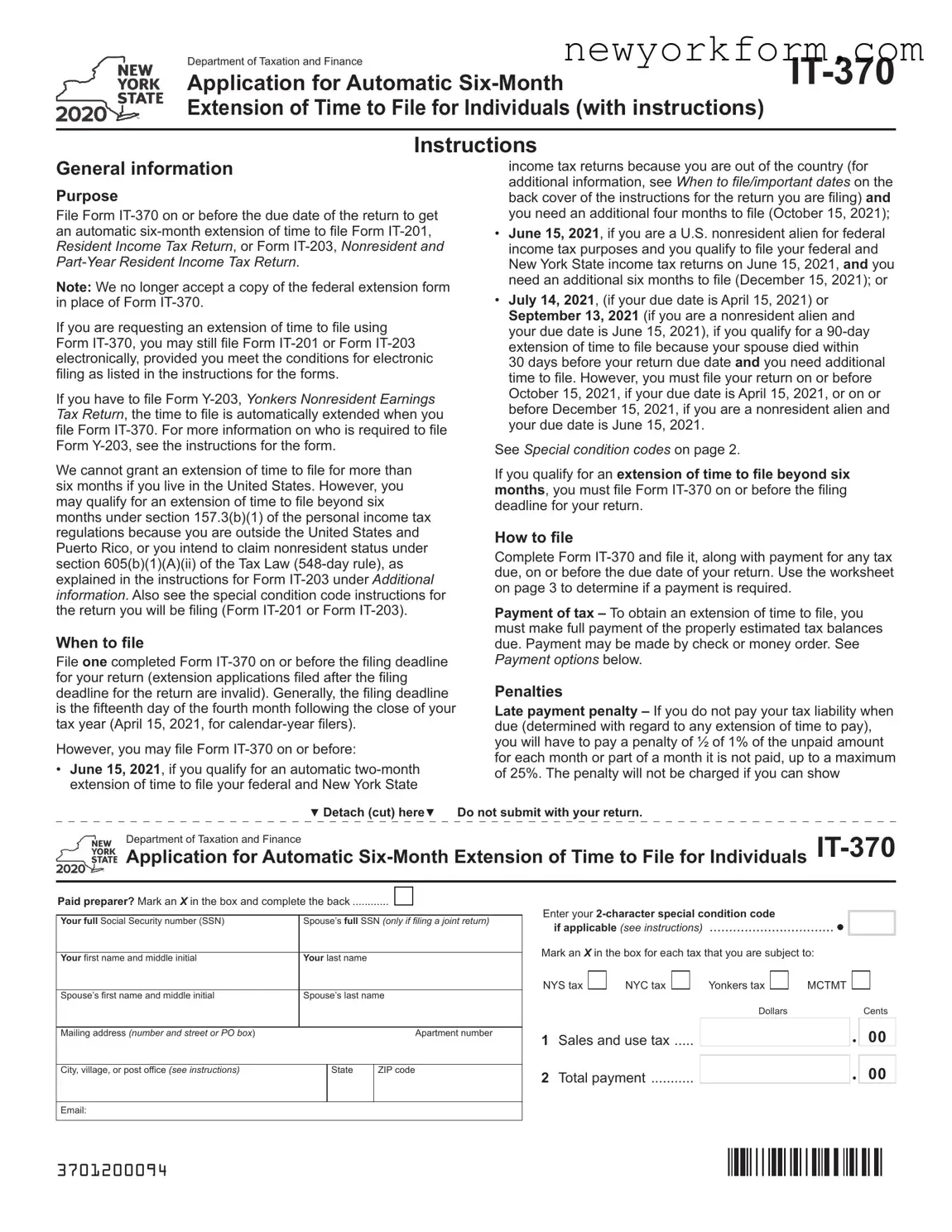 Free Ny It 370 Form in PDF