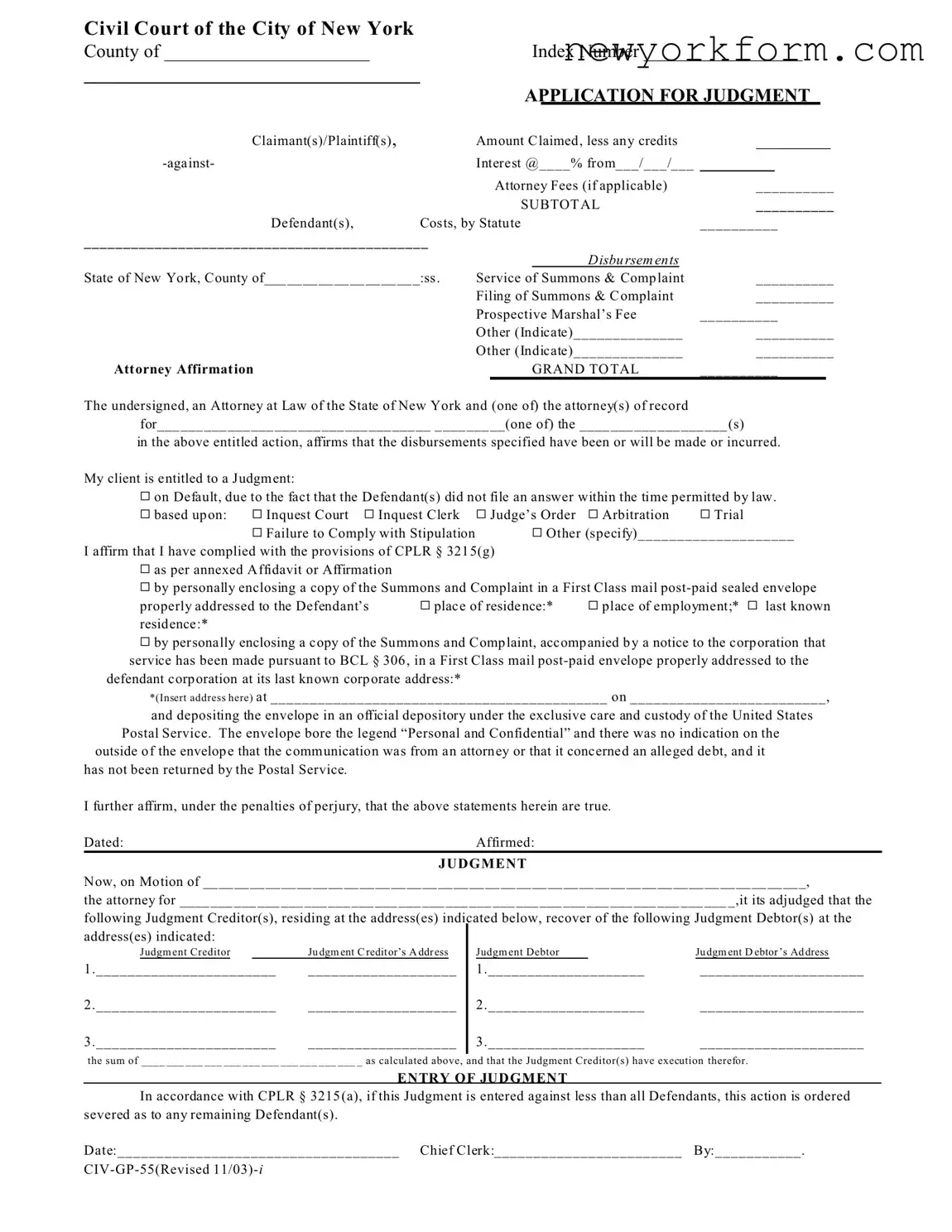 Free Ny Judgment Form in PDF