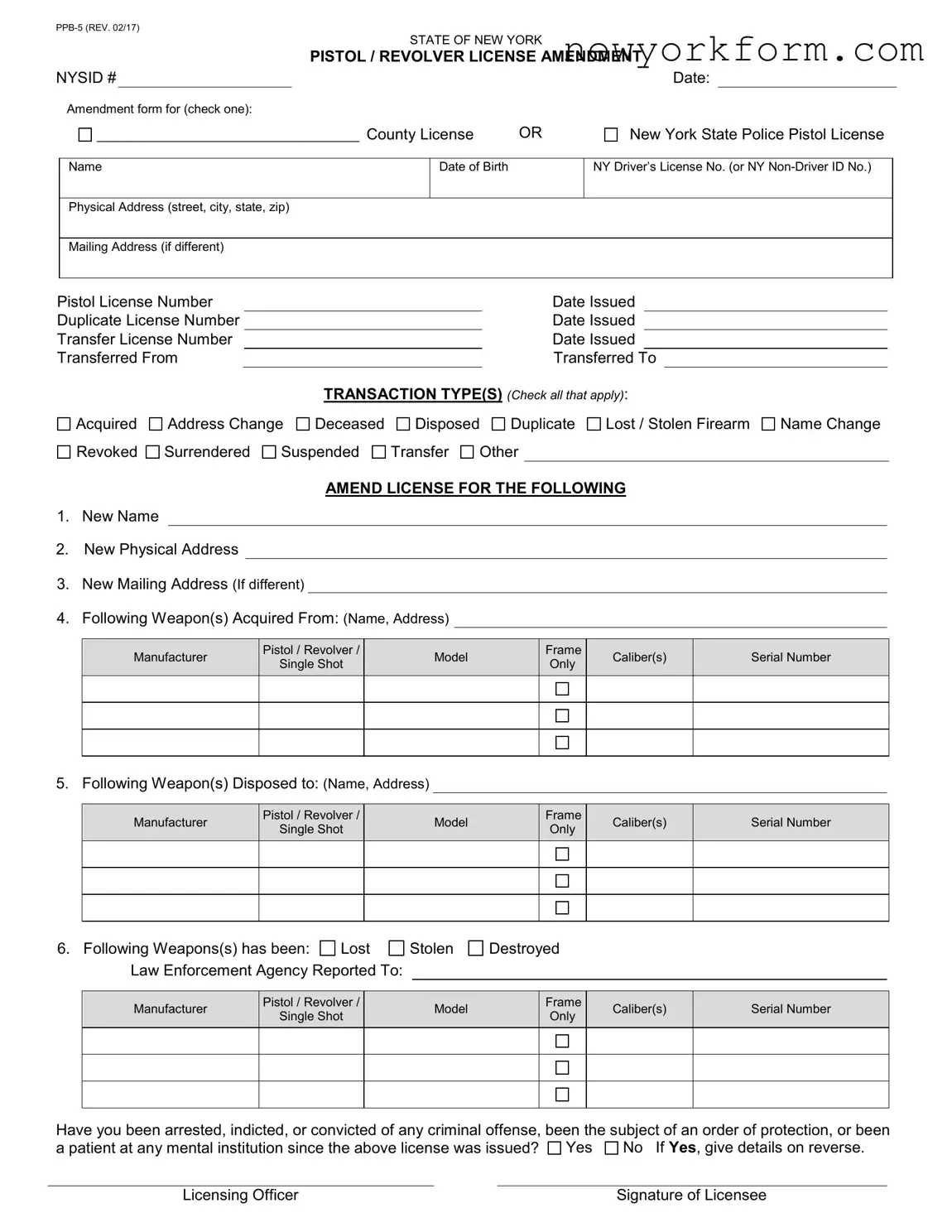 Free Ny State Police Amendment Form in PDF