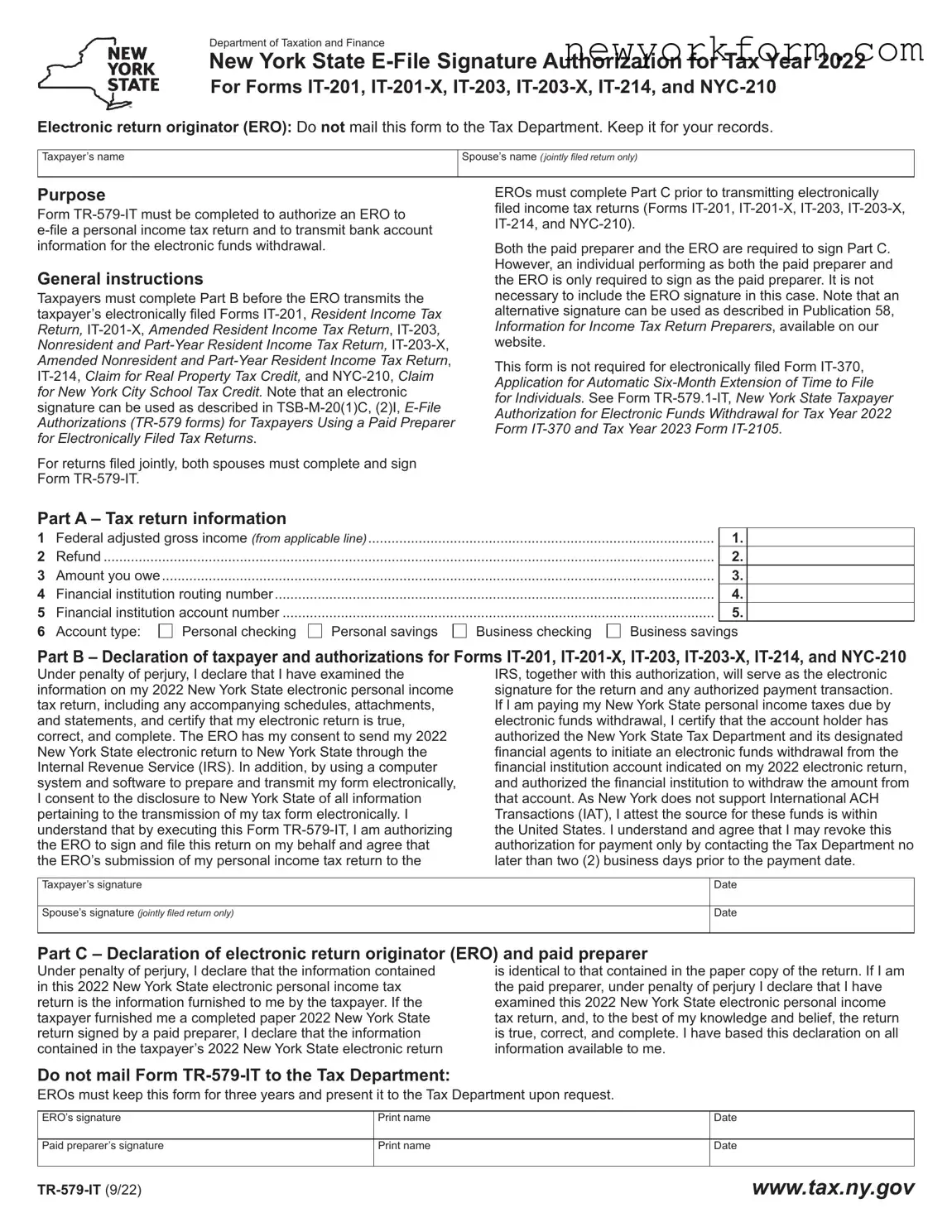 Free Ny Tr 579 It Form in PDF