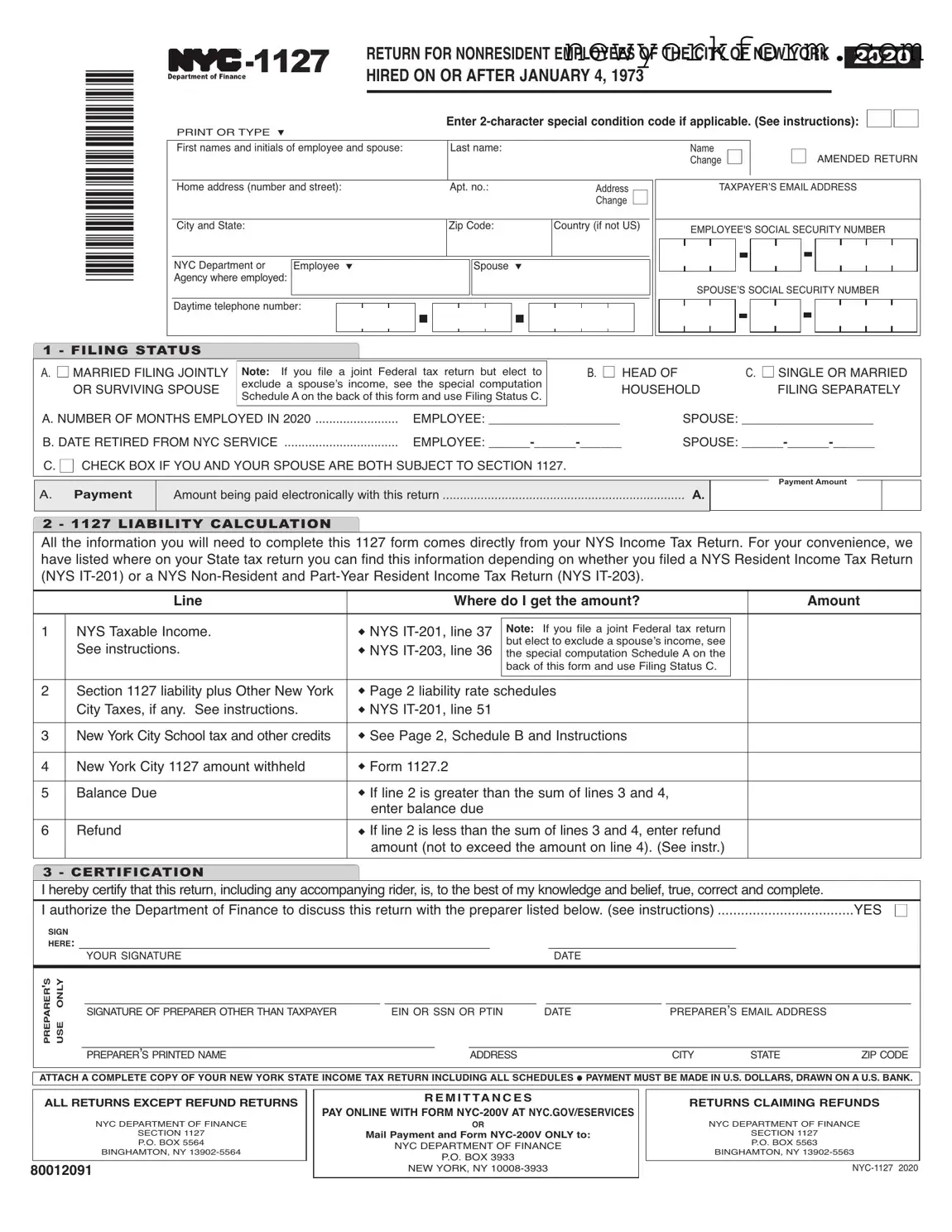Free Nyc 1127 Form in PDF