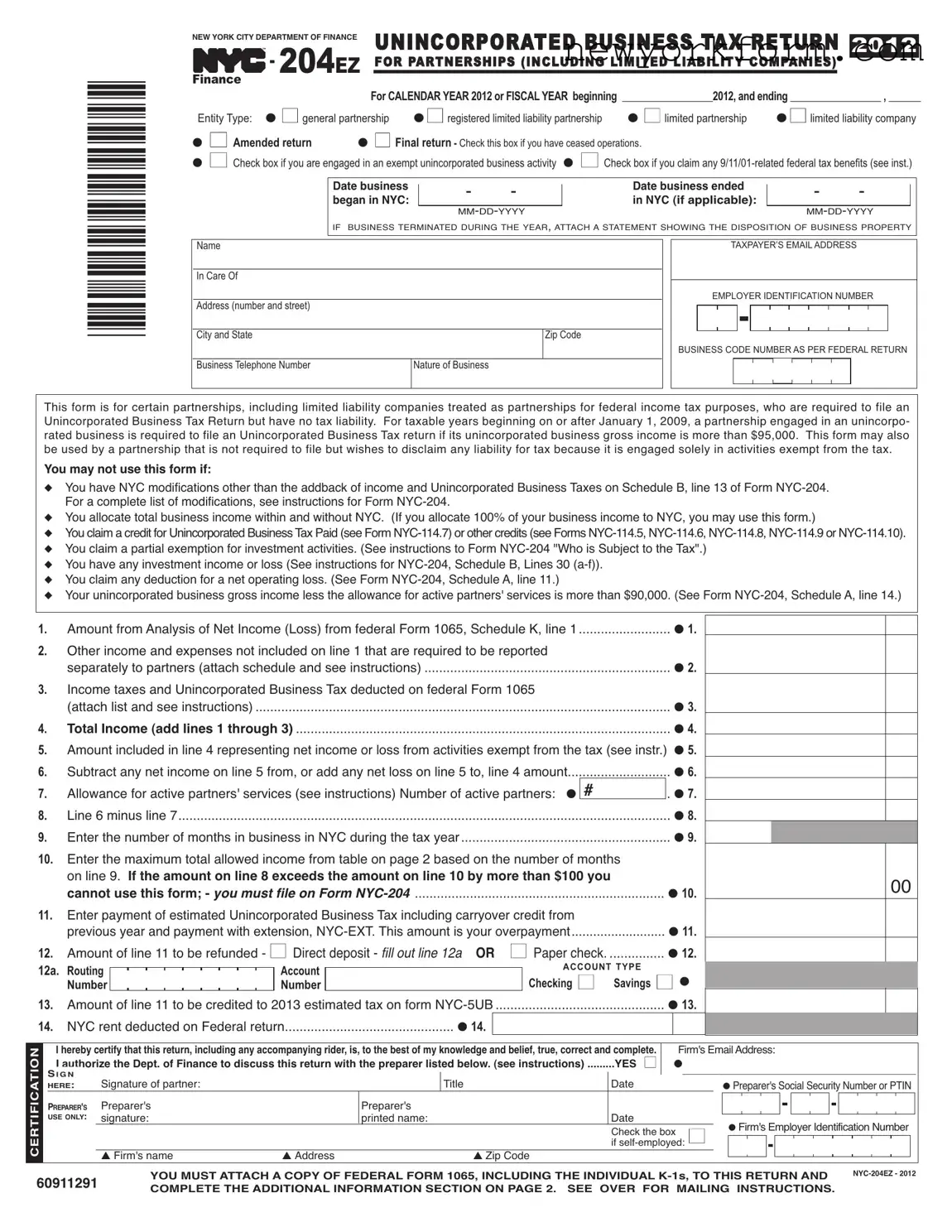 Free Nyc 204Ez Form in PDF