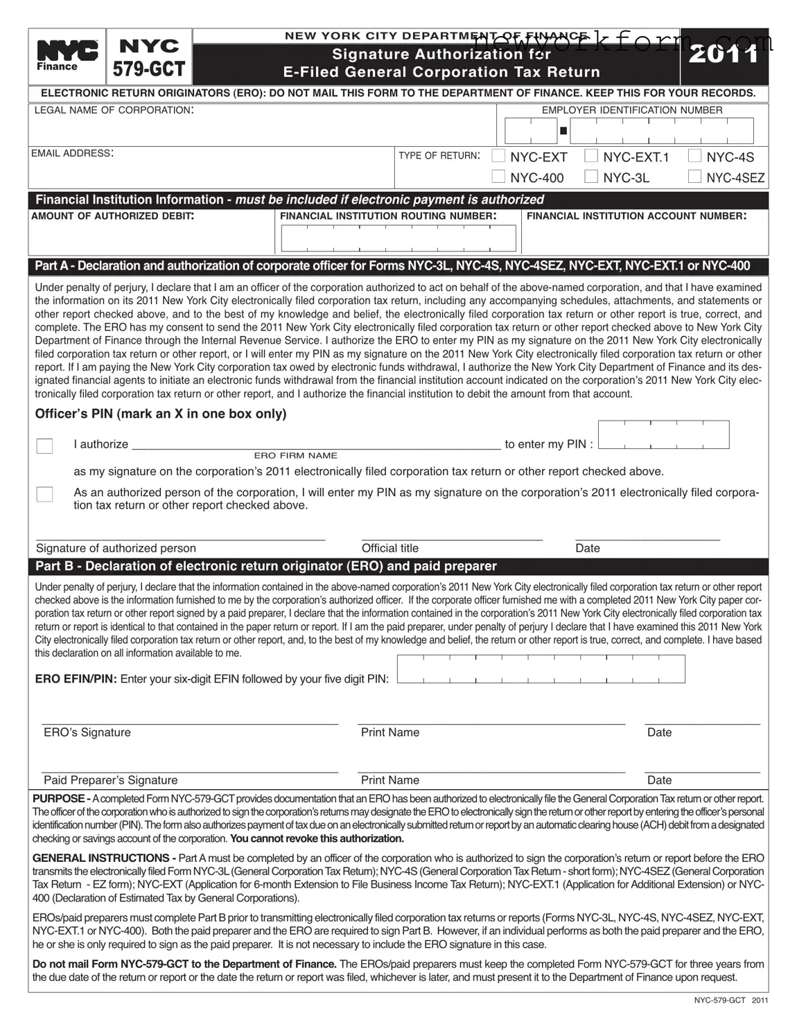 Free Nyc 579 Gct Form in PDF