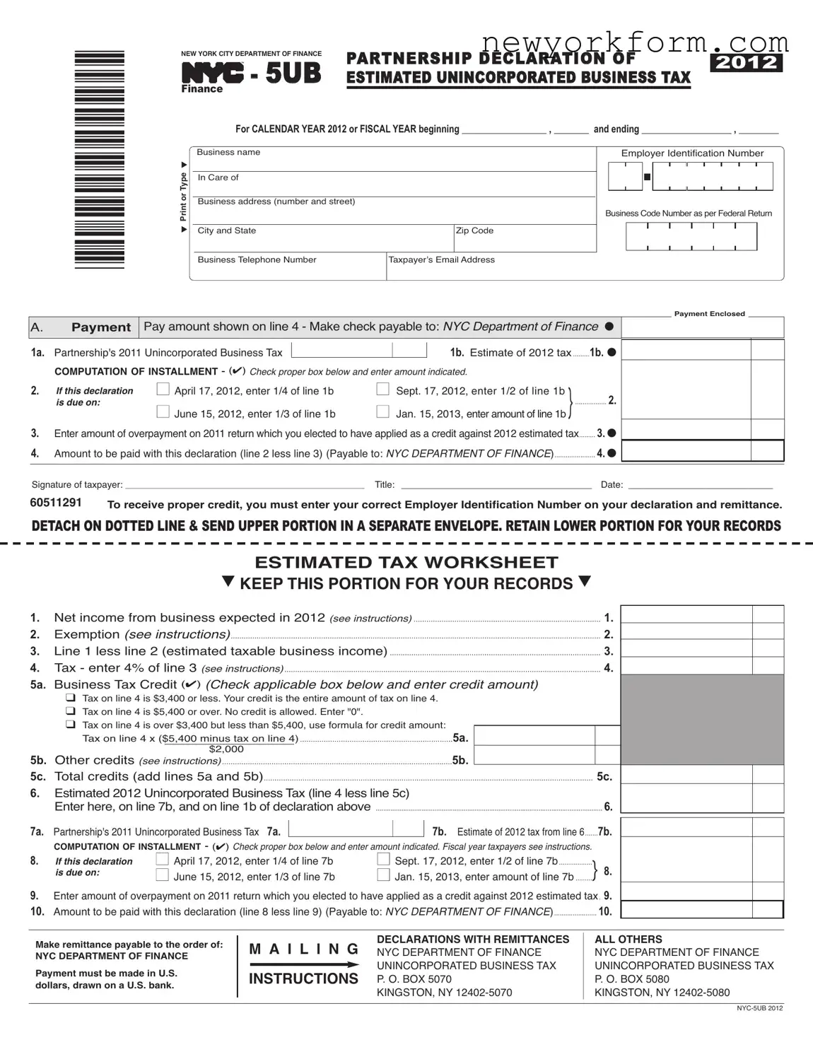 Free Nyc 5Ub Form in PDF