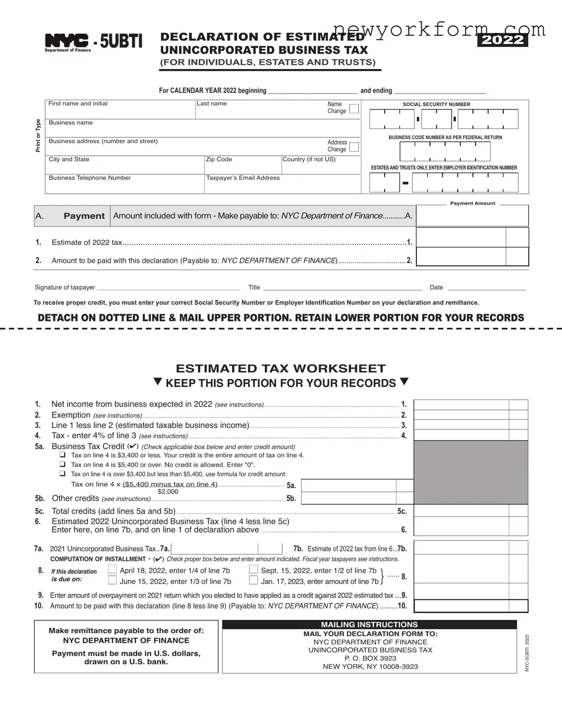 Free Nyc 5Ubti Form in PDF