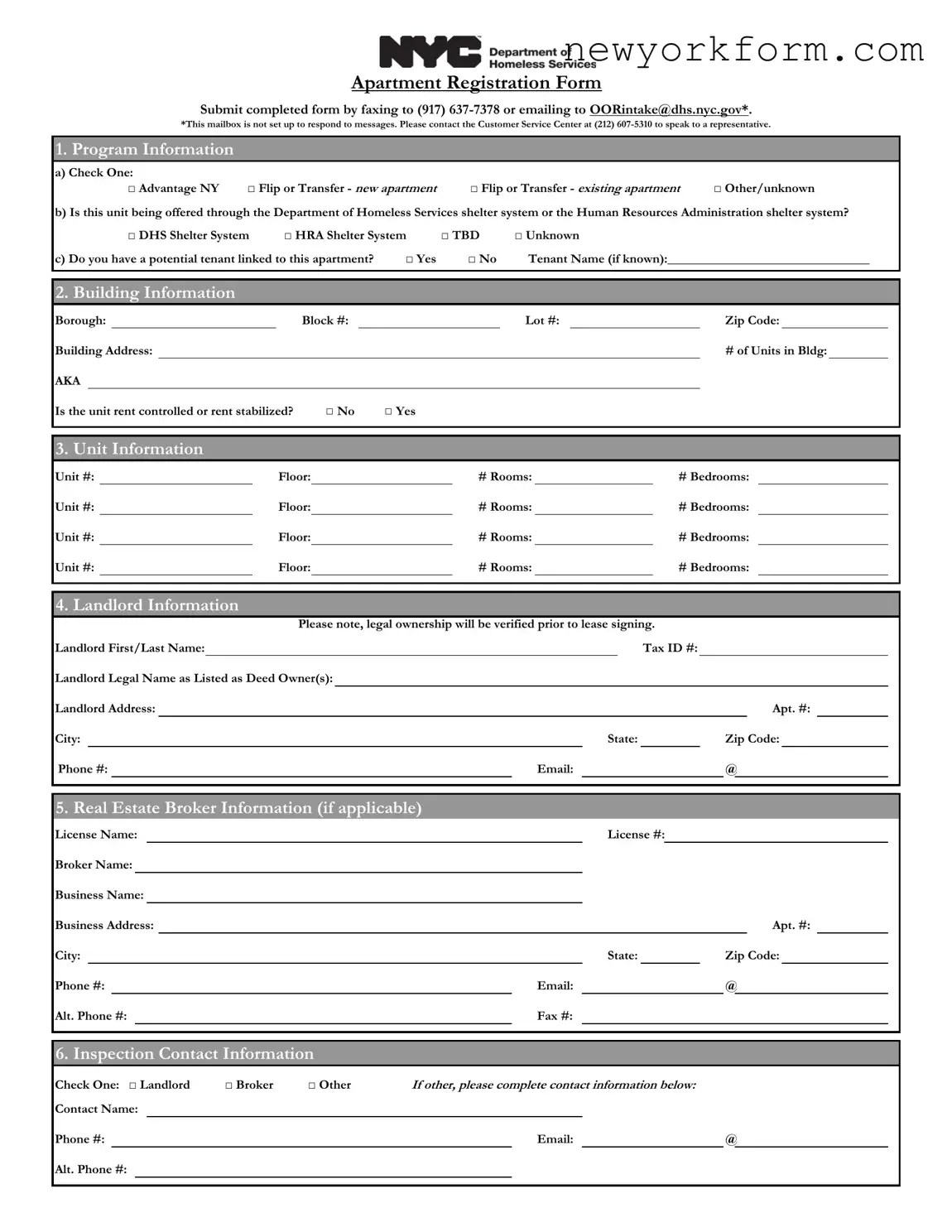 Free Nyc Apartment Registration Form in PDF