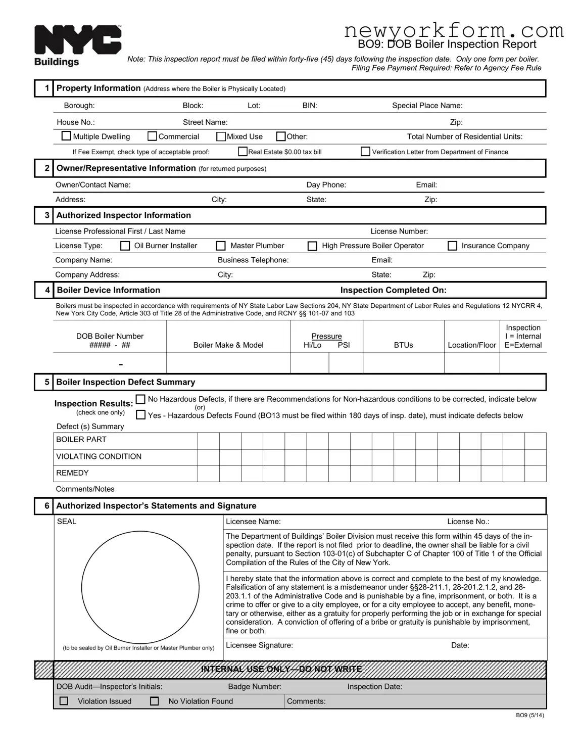 Free Nyc Buildings Bo 9 Form in PDF