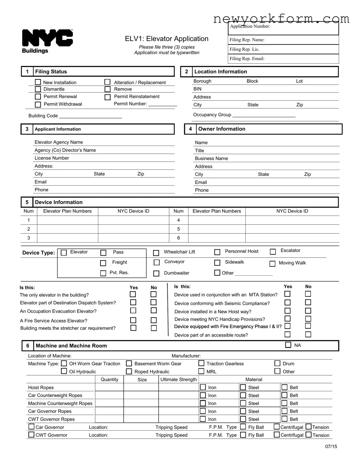 Free Nyc Buildings Elv1 Form in PDF