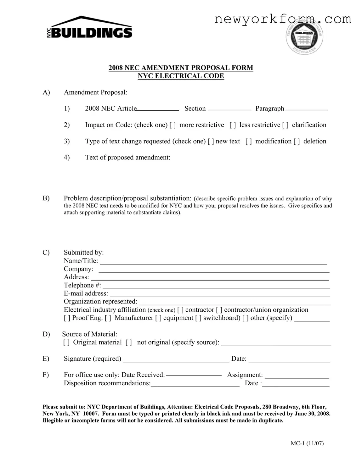 Free Nyc Buildings Mc 1 Form in PDF